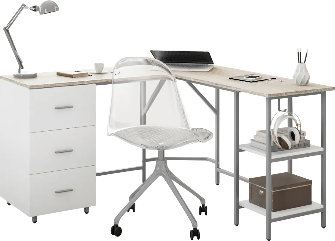 Milldes Beige L-Shaped Storage Desk