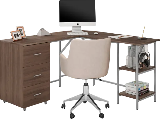 Milldes Walnut L-Shaped Storage Desk