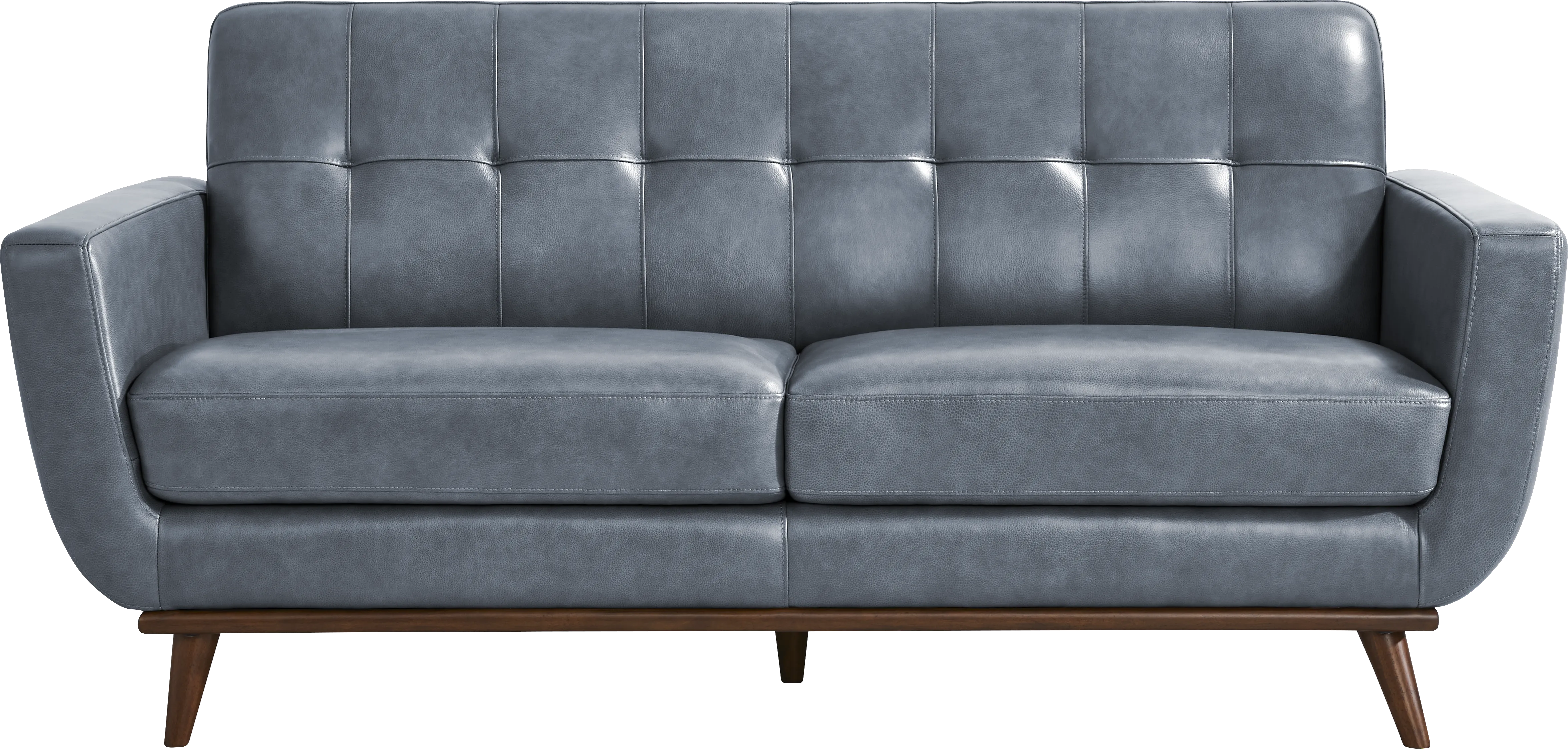 Greyson Blue Leather Loveseat - Thumbnail - Image 1