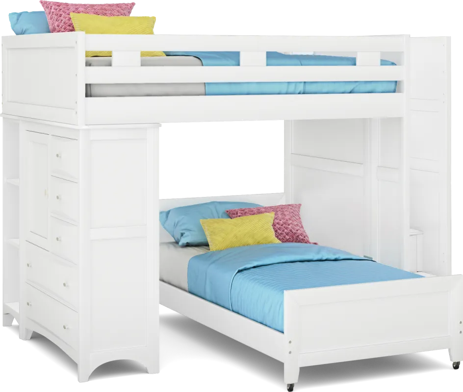 Ivy League 2.0 White Full/Twin Step Bunk with Chest and Bookcase