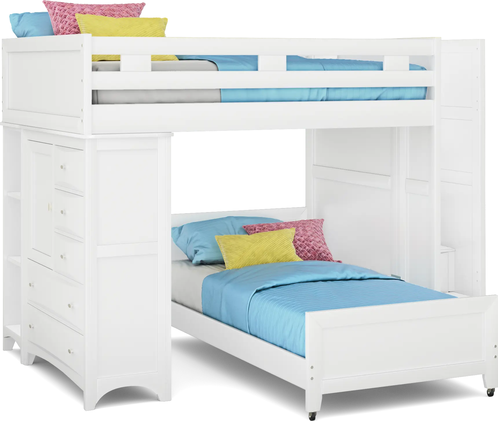 Ivy League 2.0 White Full/Twin Step Bunk with Chest and Bookcase