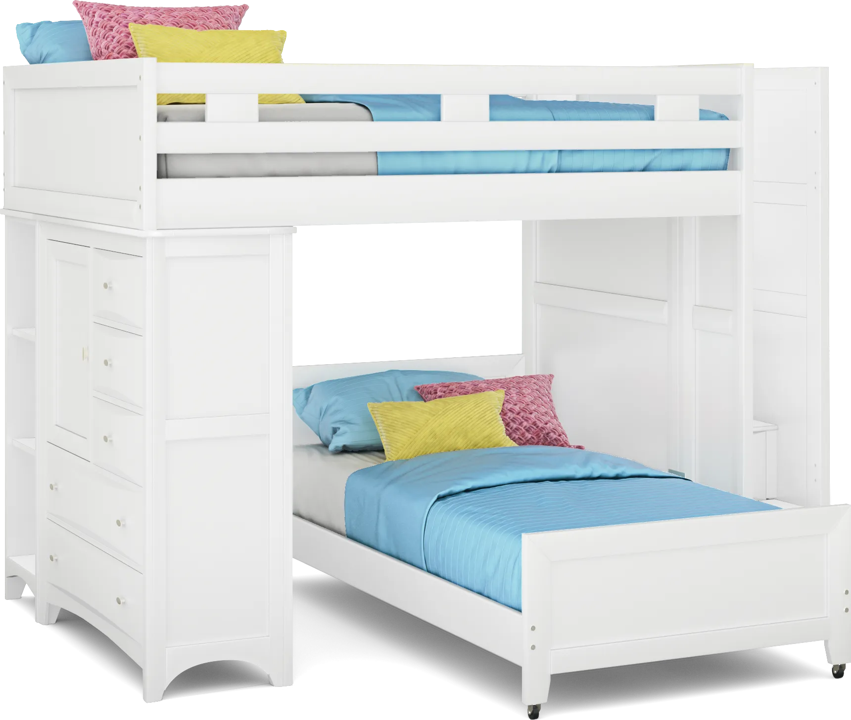 Ivy League 2.0 White Full/Twin Step Bunk with Chest and Bookcase - Image 1