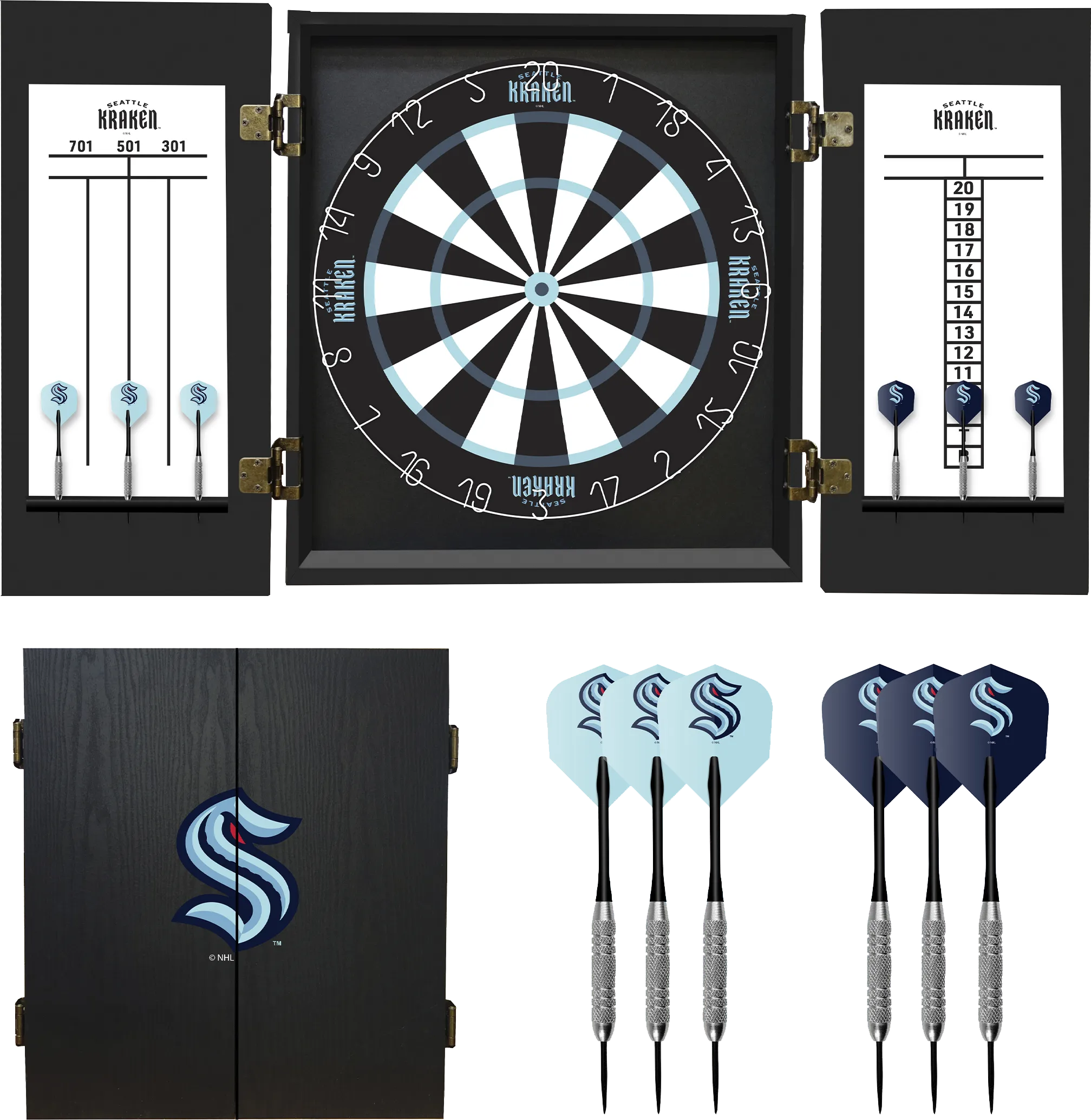 Fan's Choice Seattle Kraken Black Dartboard Set - Thumbnail - Image 1