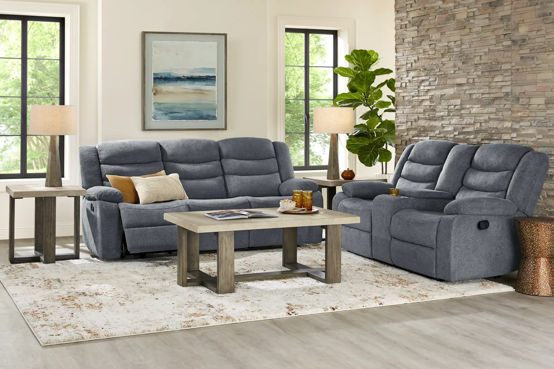 Swansea Blue 2 Pc Reclining Living Room