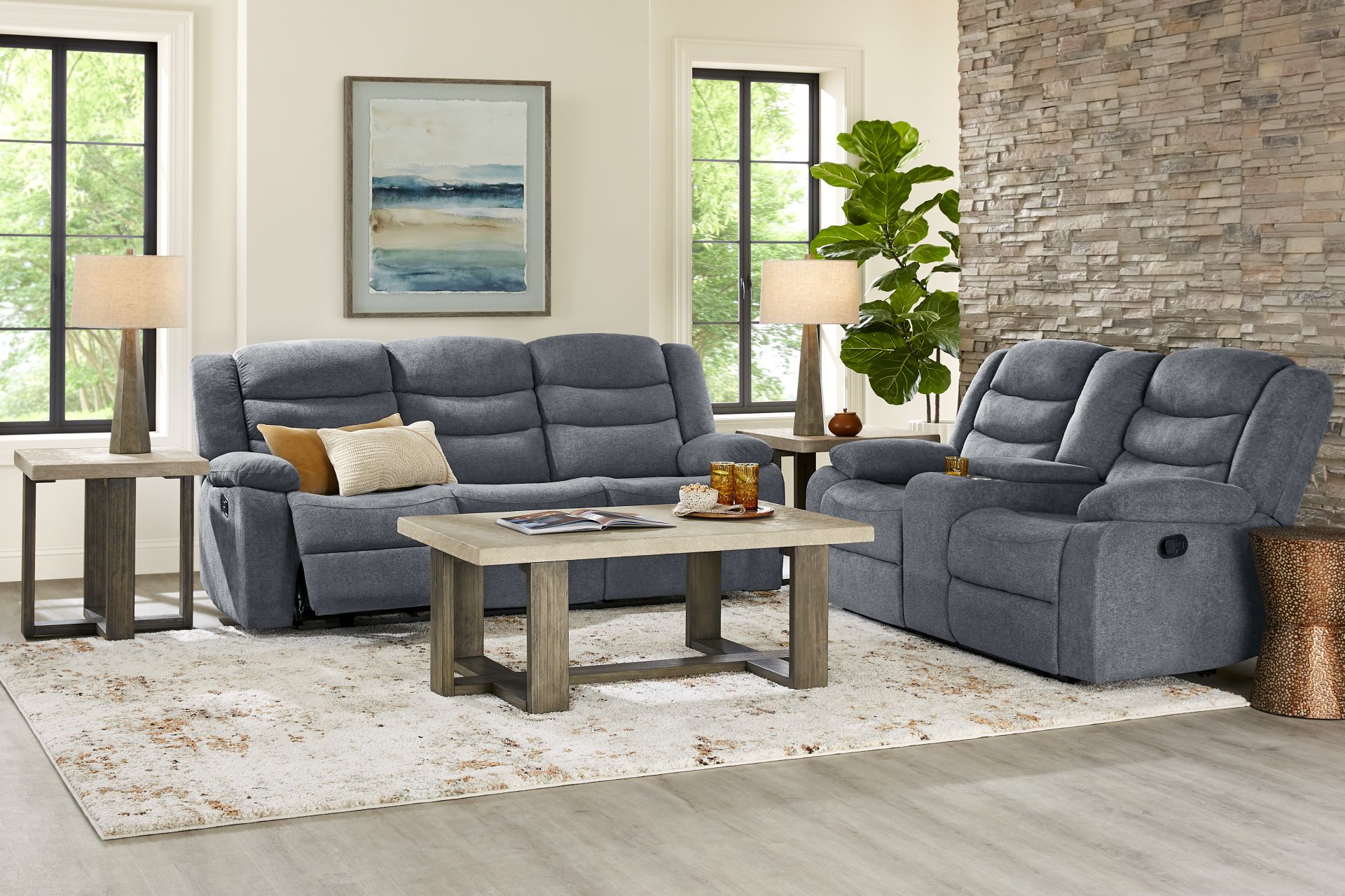 Swansea Blue Reclining Console Loveseat - Image 2