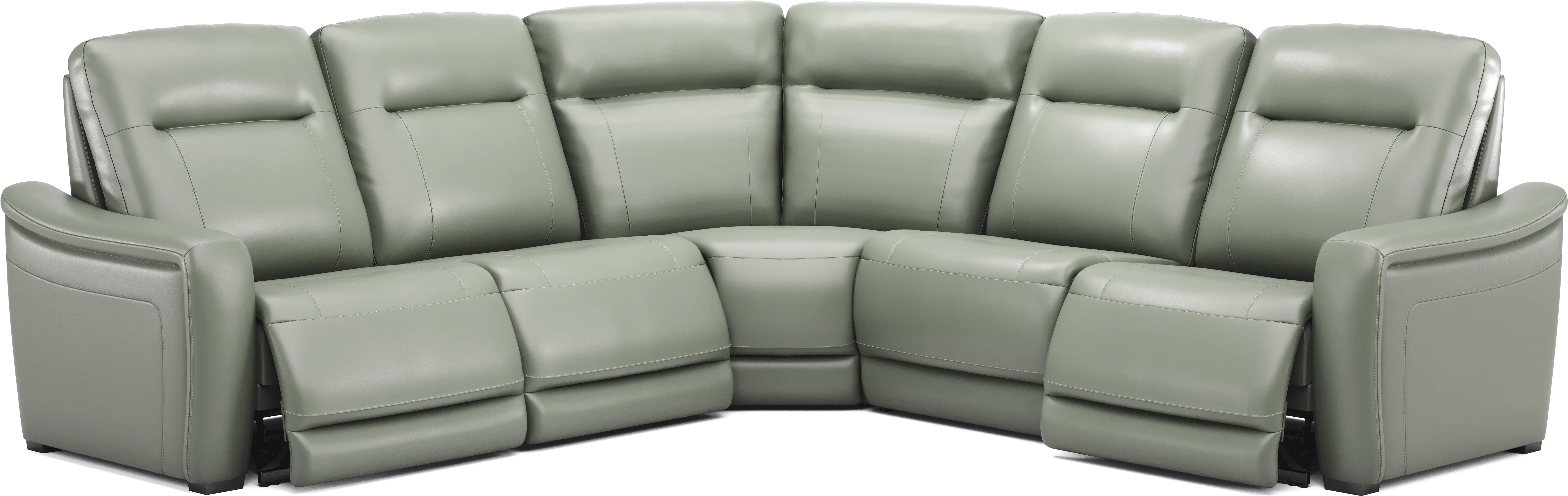 Newport Mint Leather 5 Pc Dual Power Reclining Sectional - Thumbnail - Image 1