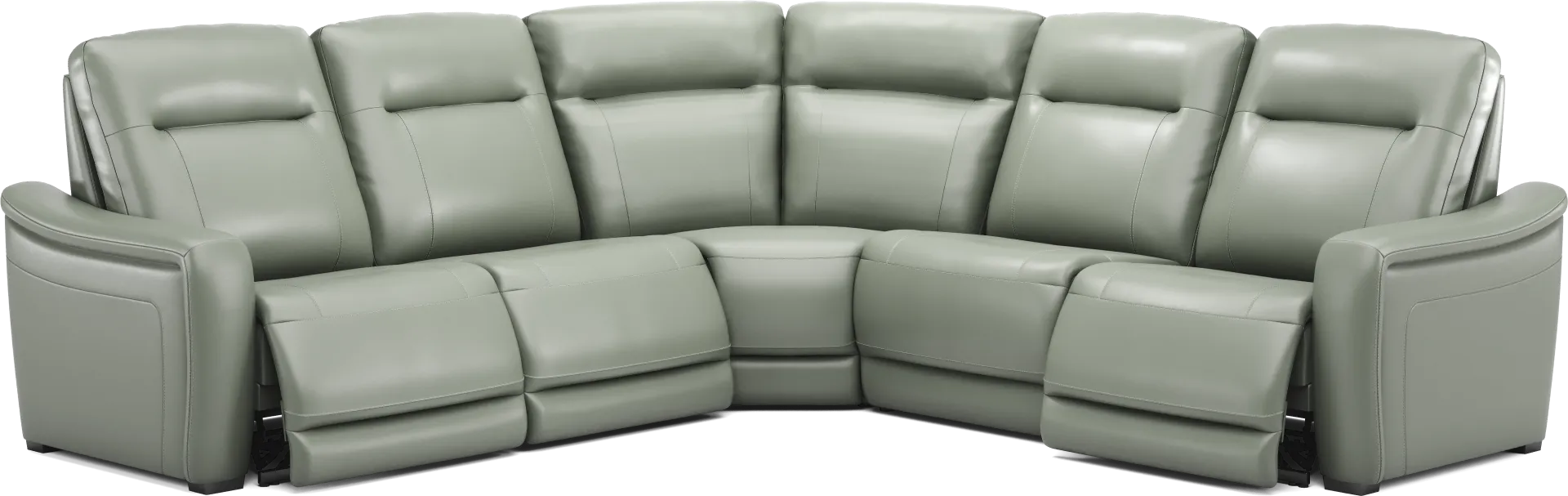 Newport Mint Leather 5 Pc Dual Power Reclining Sectional - Image 1