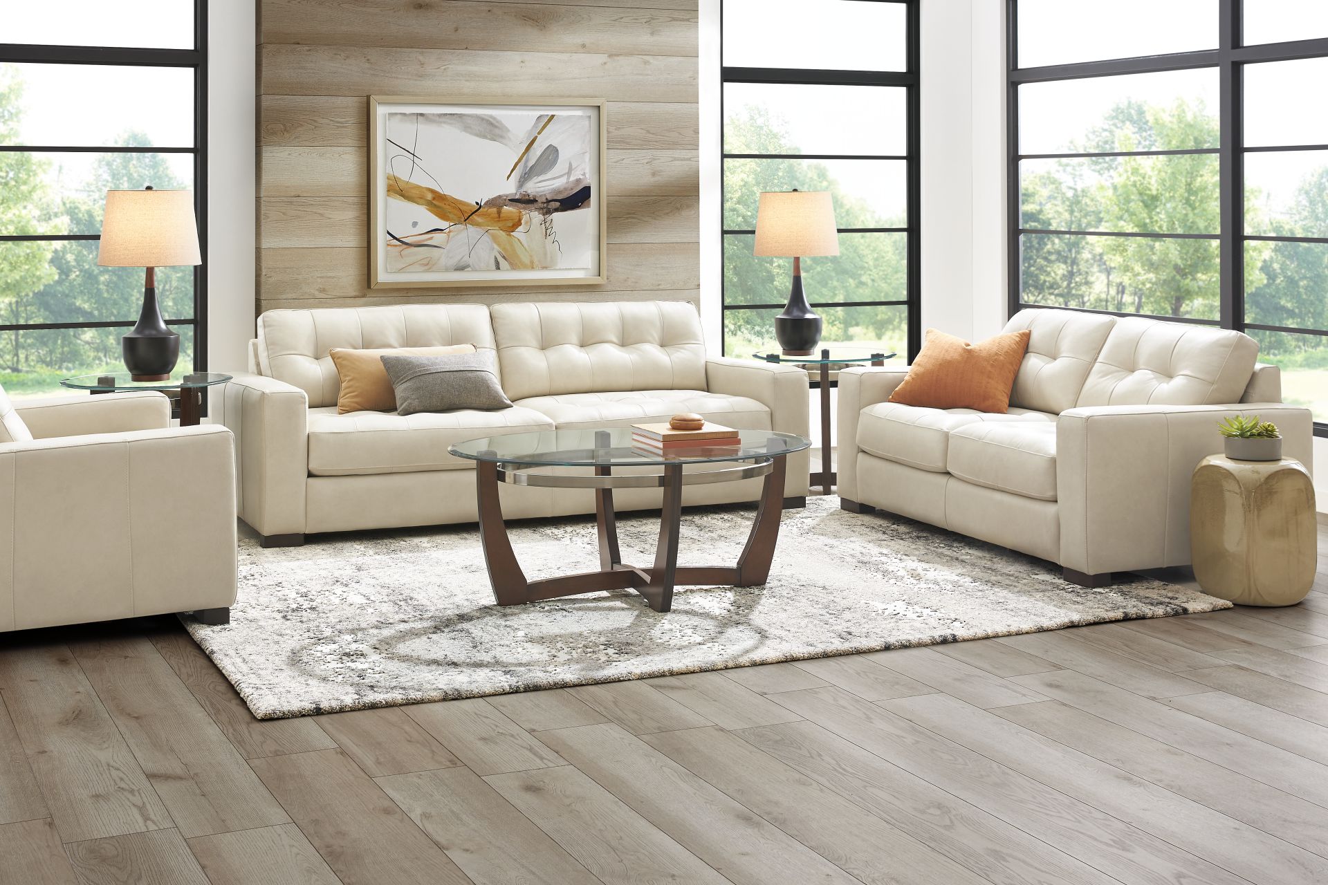 Messina Ivory Leather 7 Pc Living Room - Image 1