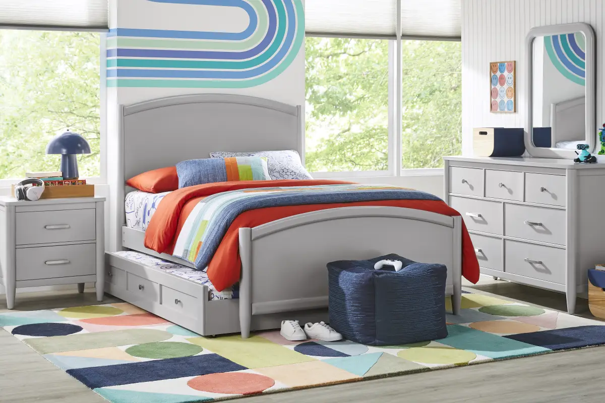 Kids Modern Colors Light Gray Full Panel Bedroom