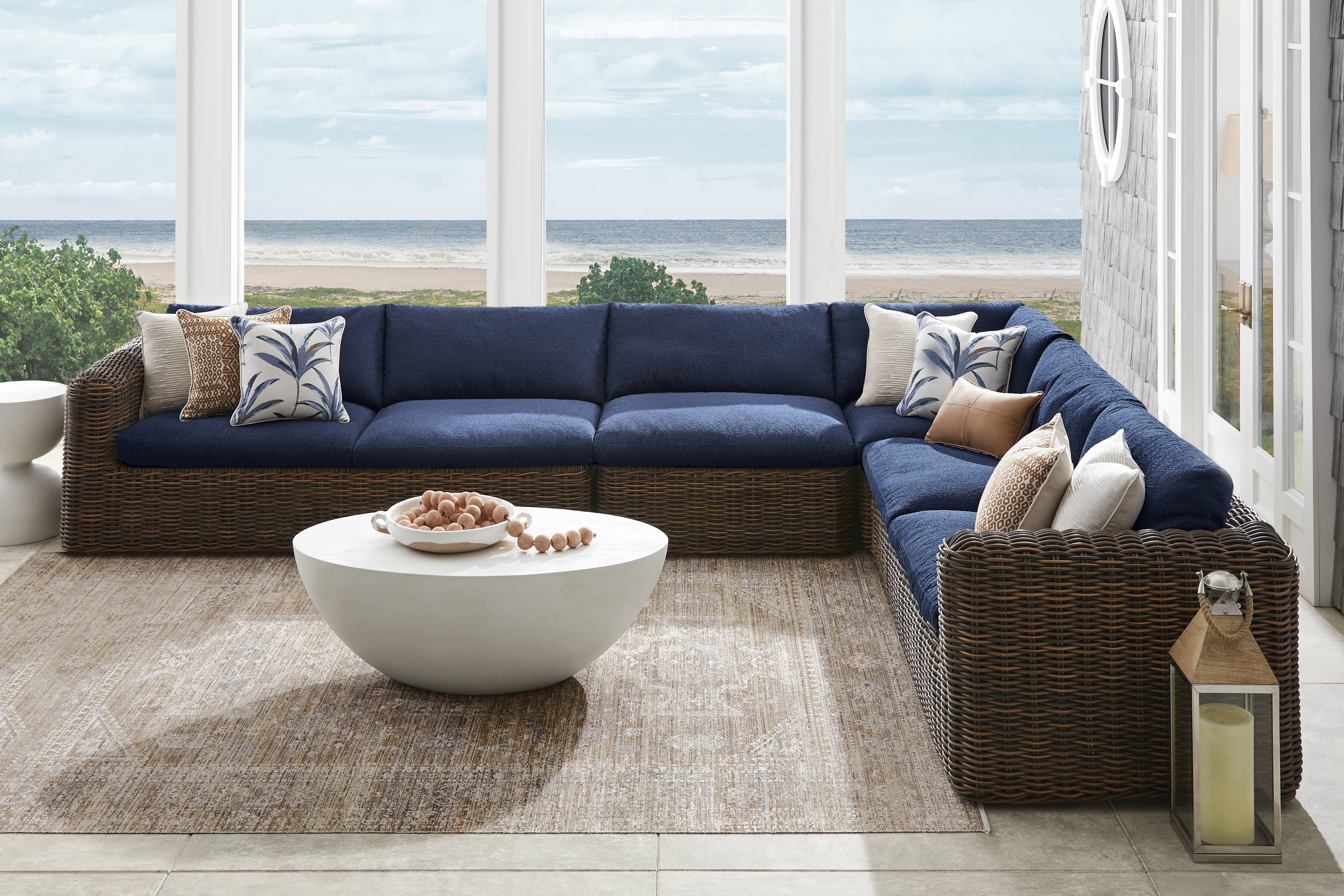 Plume Brown 4 Pc Outdoor Sectional with Navy Cushions - Thumbnail - Image 2