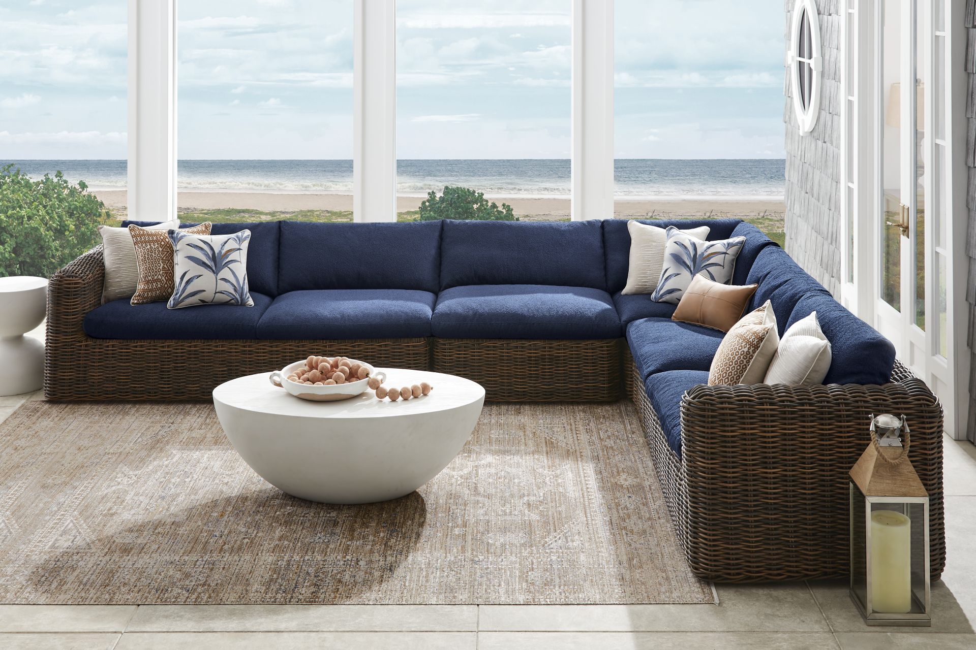 Plume Brown 4 Pc Outdoor Sectional with Navy Cushions - Image 2