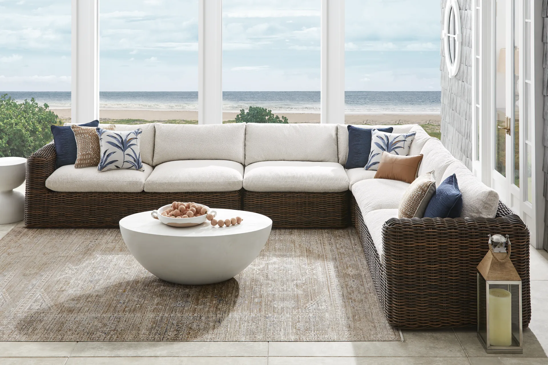 Plume Brown 4 Pc Outdoor Sectional with Ivory Cushions - Image 1