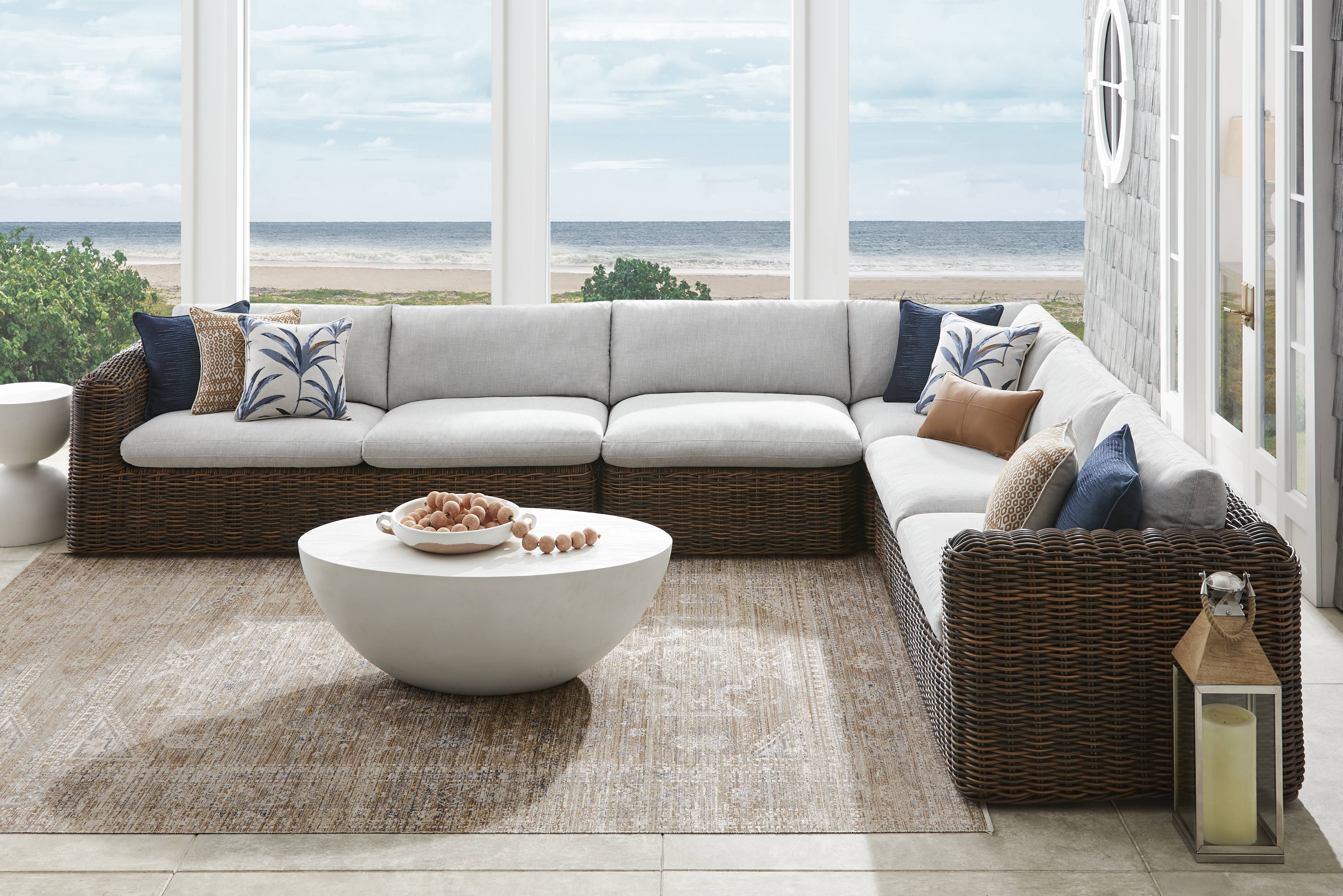 Plume Brown 4 Pc Outdoor Sectional with Dove Cushions - Thumbnail - Image 2