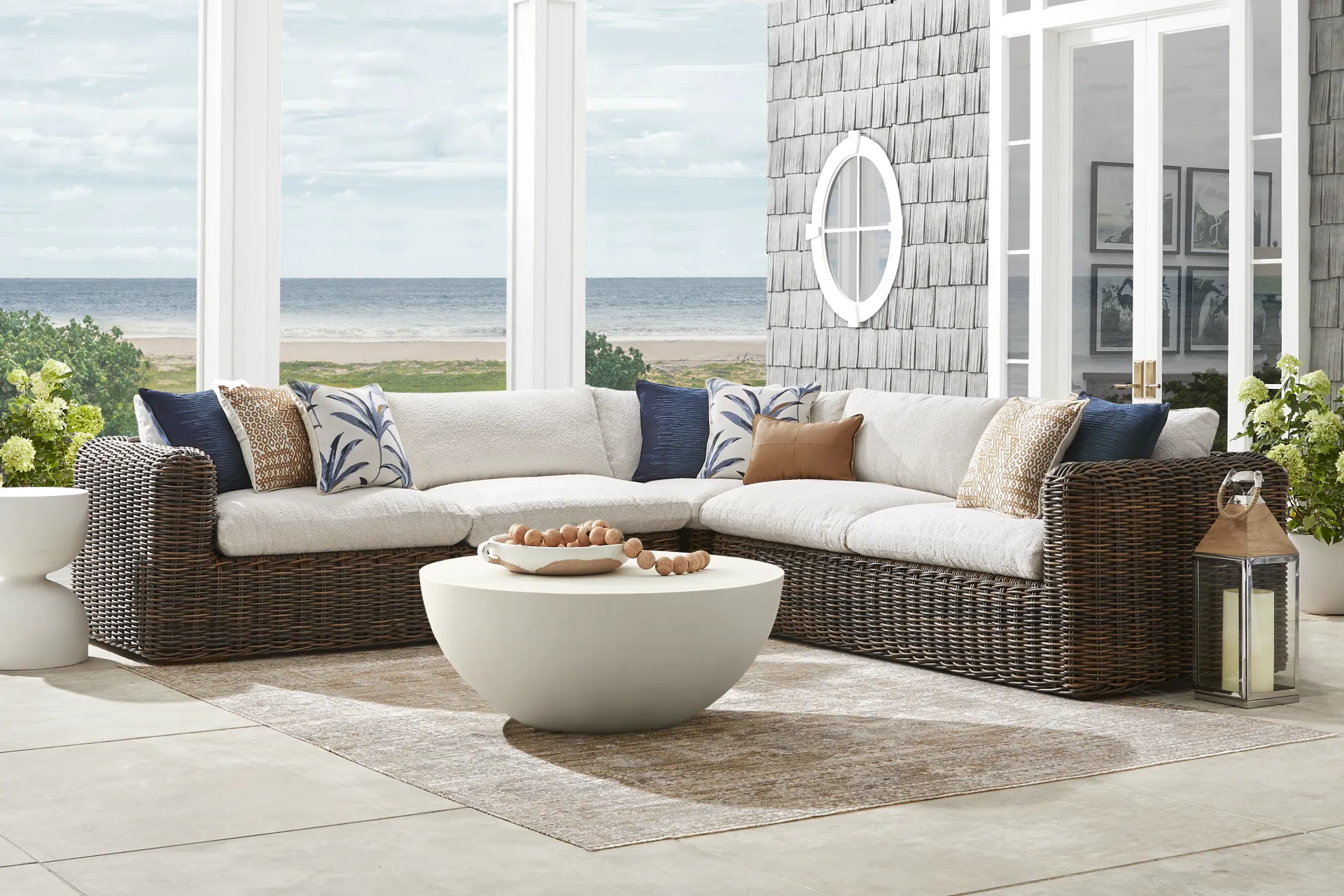 Plume Brown 3 Pc Outdoor Sectional with Ivory Cushions - Image 1