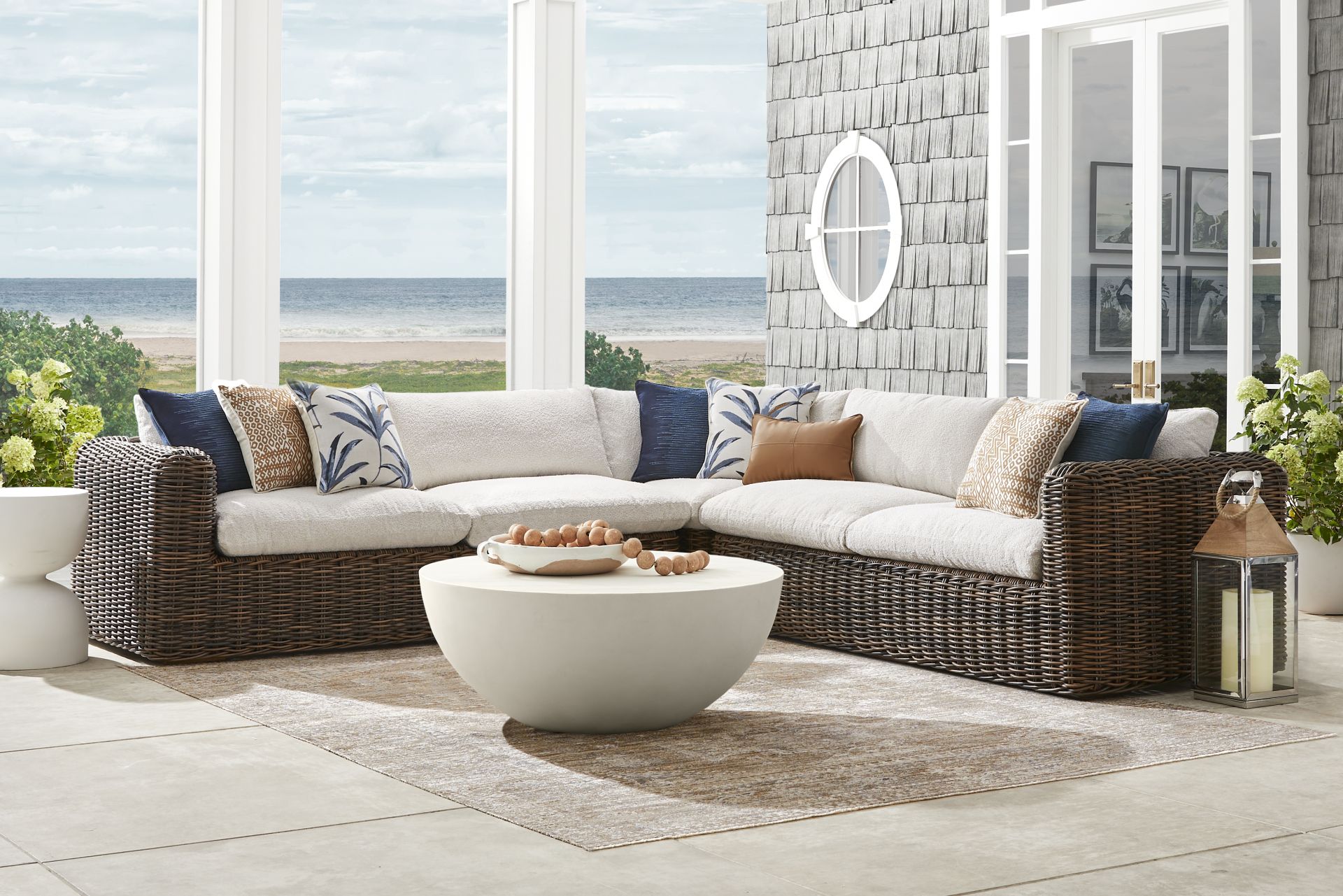 Plume Brown 3 Pc Outdoor Sectional with Ivory Cushions - Image 2