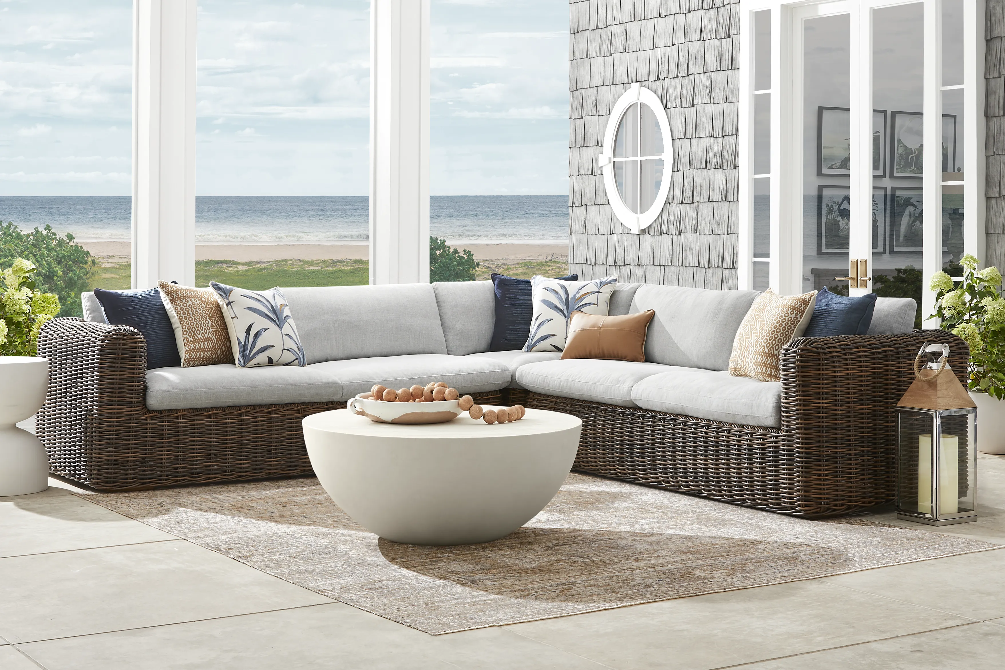 Plume Brown 3 Pc Outdoor Sectional with Dove Cushions - Thumbnail - Image 2
