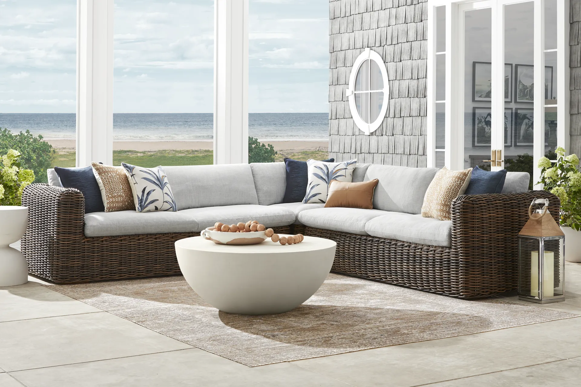 Plume Brown 3 Pc Outdoor Sectional with Dove Cushions - Image 2