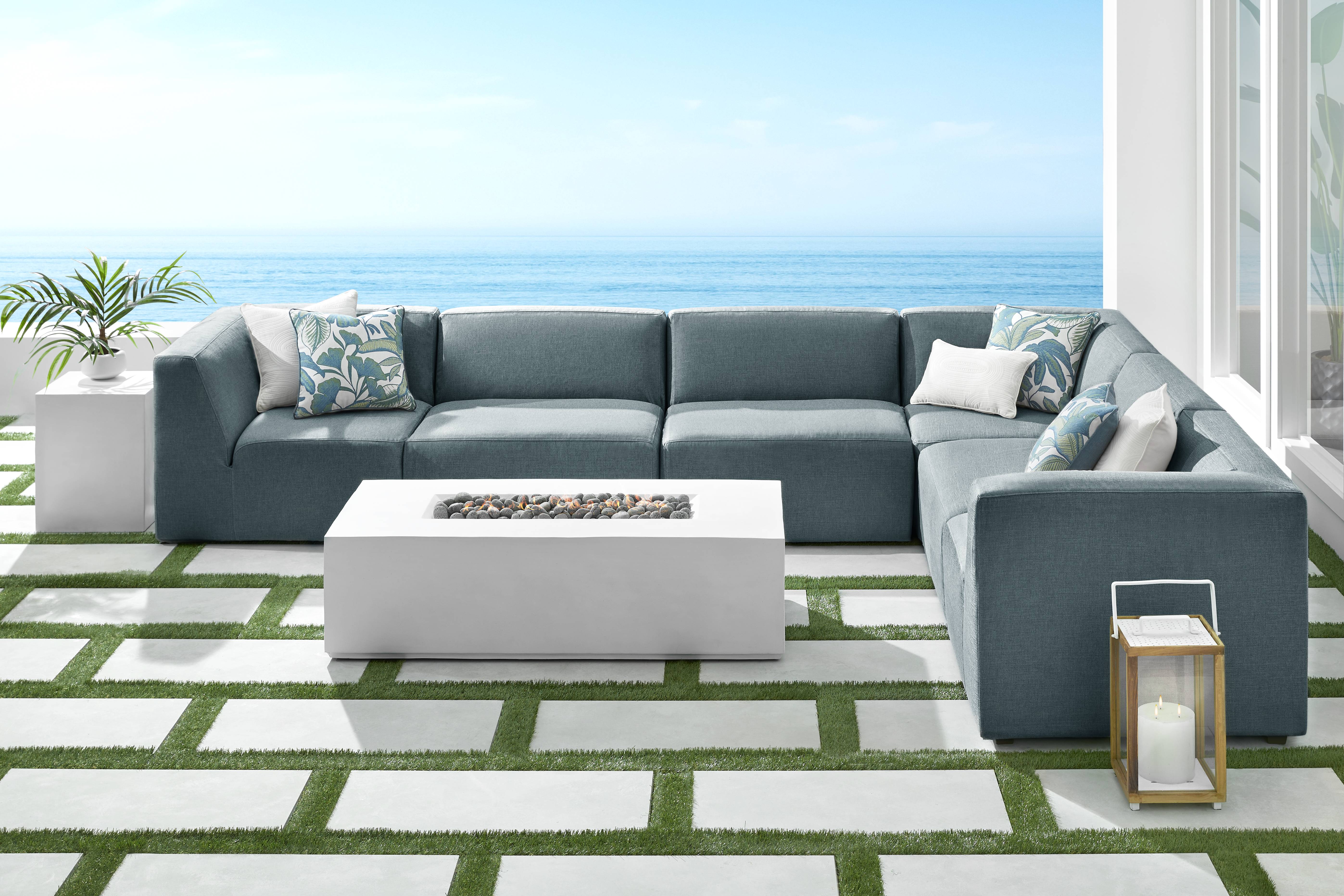 Calay 6 Pc Outdoor Sectional with Teal Slipcovers - Thumbnail - Image 2