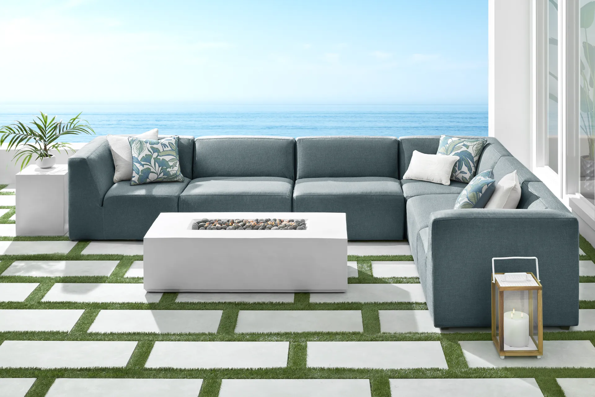 Calay 6 Pc Outdoor Sectional with Teal Slipcovers - Image 1