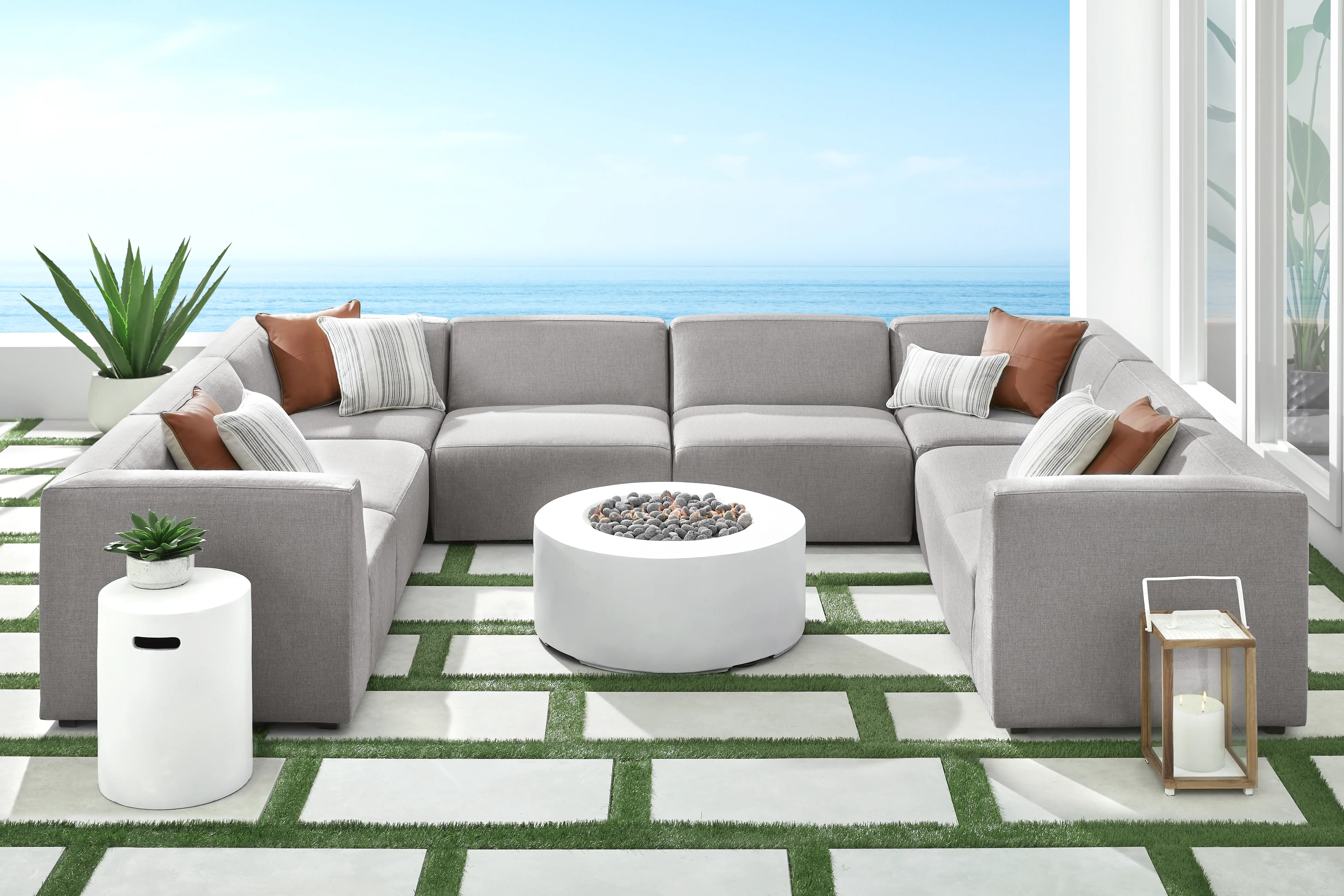 Cindy Crawford Calay Ash Beige,Gray 8 Pc Outdoor Sectional | Rooms