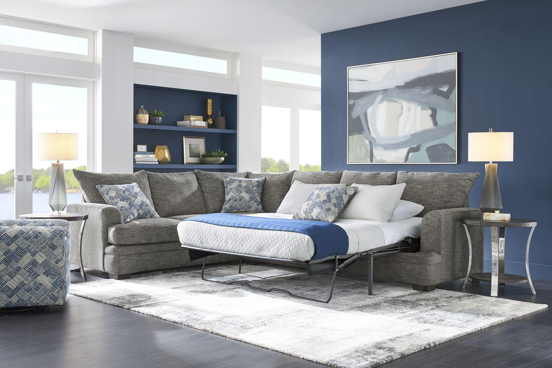 Copley Court Pewter 2 Pc Gel Foam Sleeper Sectional - Image 2