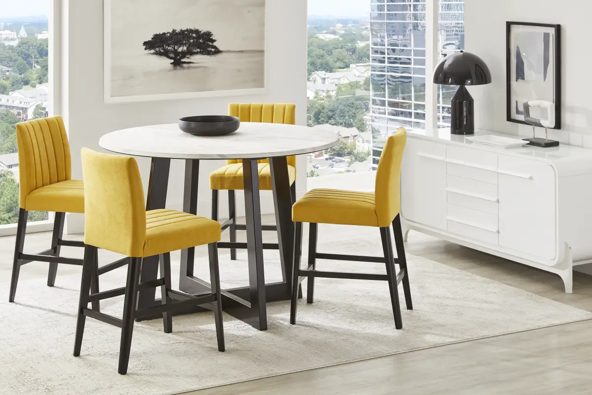 Jarvis White 3 Pc Counter Height Dining Room with Yellow Side Chairs