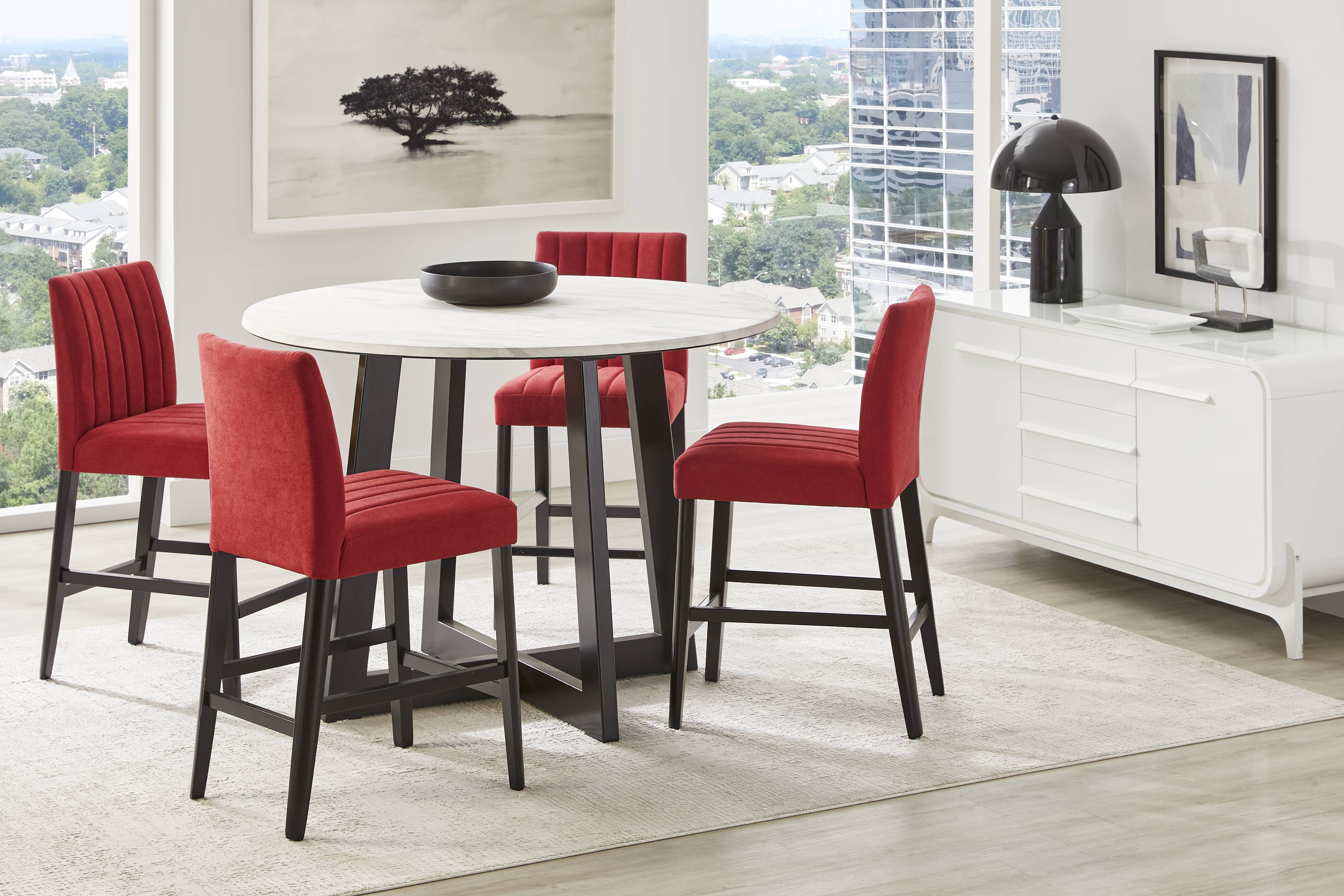 Jarvis White 5 Pc Counter Height Dining Room with Red Side Chairs - Thumbnail - Image 1
