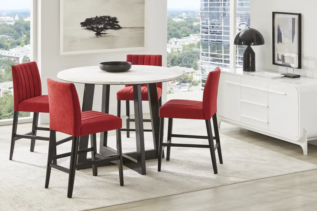 Jarvis White 3 Pc Counter Height Dining Room with Red Side Chairs