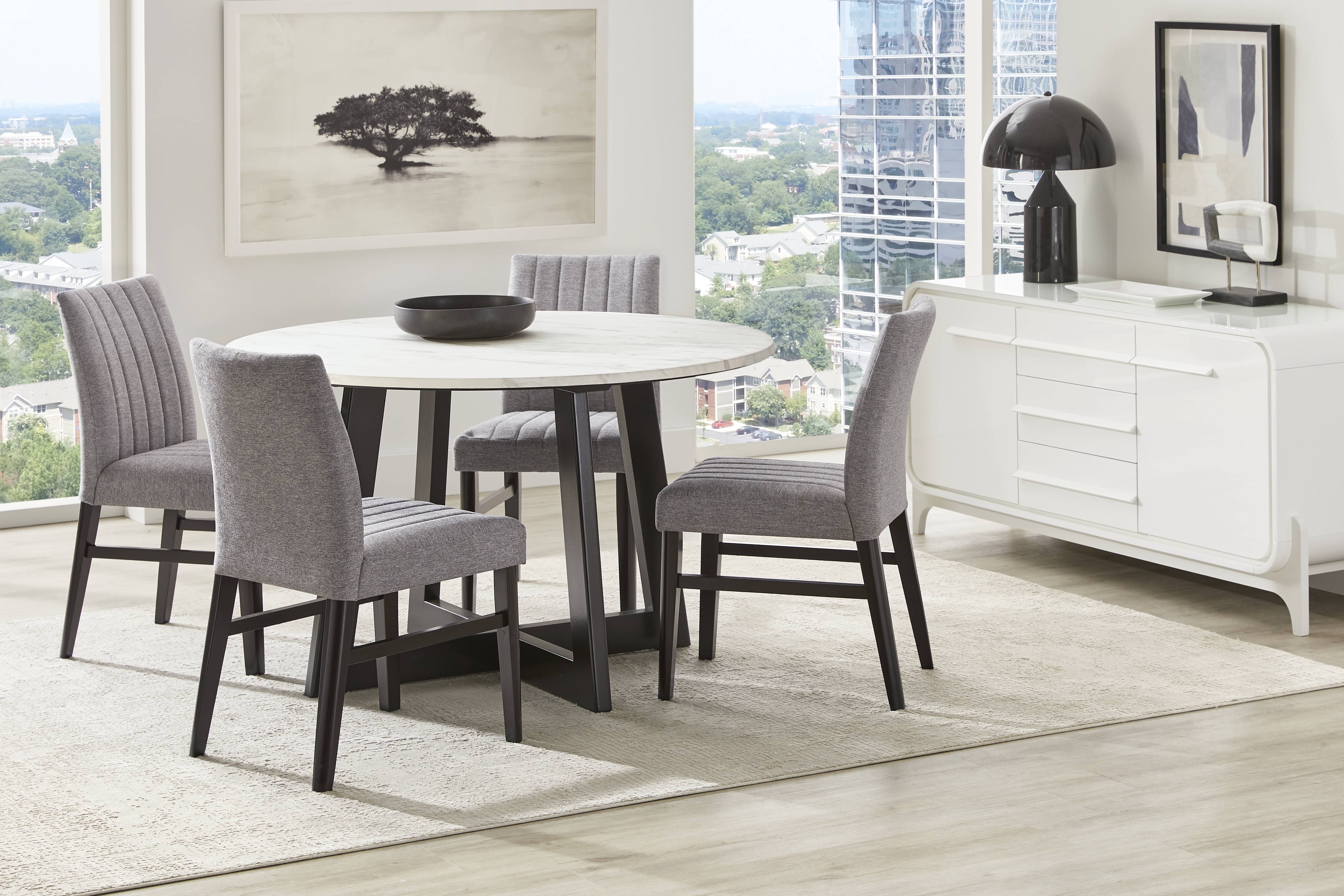 Jarvis White 5 Pc Round Dining Room with Gray Side Chairs - Thumbnail - Image 1