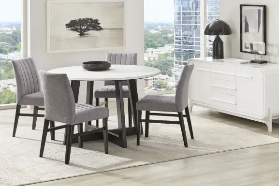 Jarvis White 5 Pc Round Dining Room with Gray Side Chairs