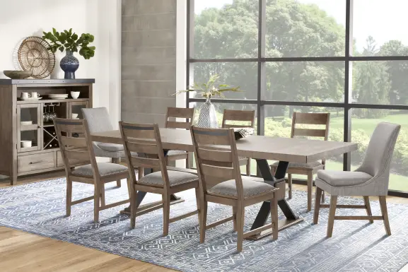 Hazelnut Woods Brown 9 Pc Dining Room with Ladder Back Chairs