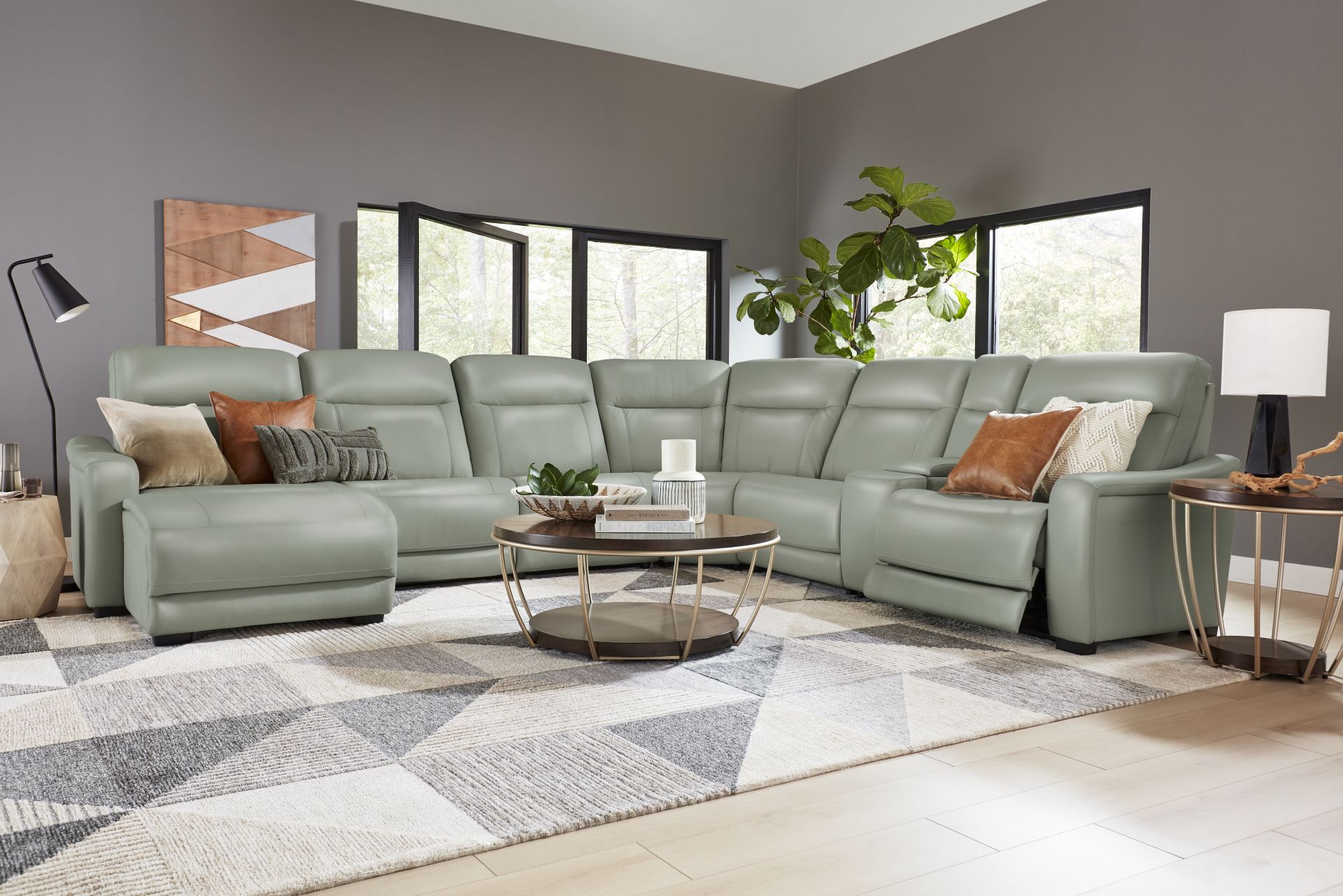 Newport Mint Leather 10 Pc Dual Power Reclining Sectional Living Room - Image 1