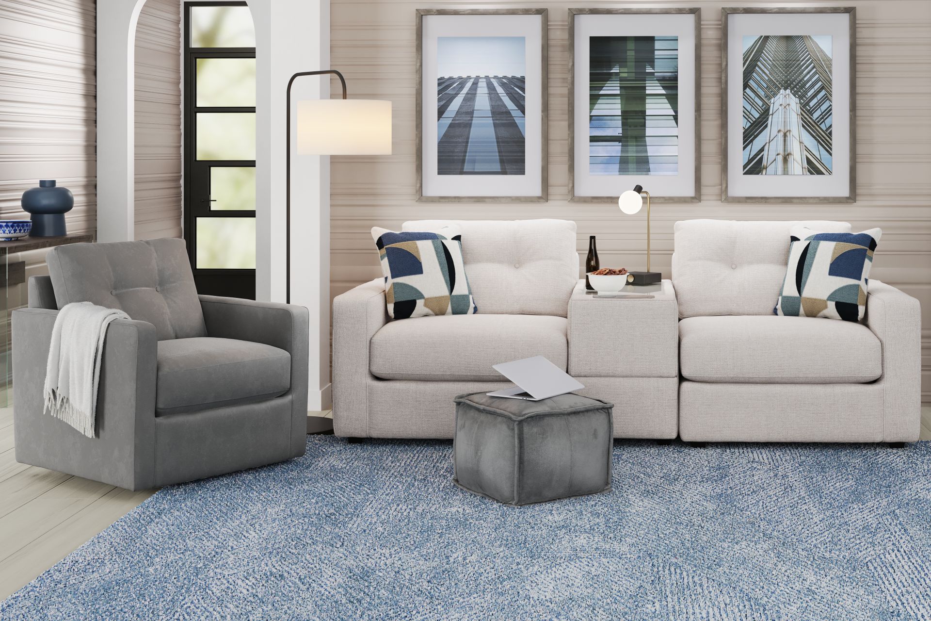 Off-White 3 Pc ModularOne with Media Console - Image 2