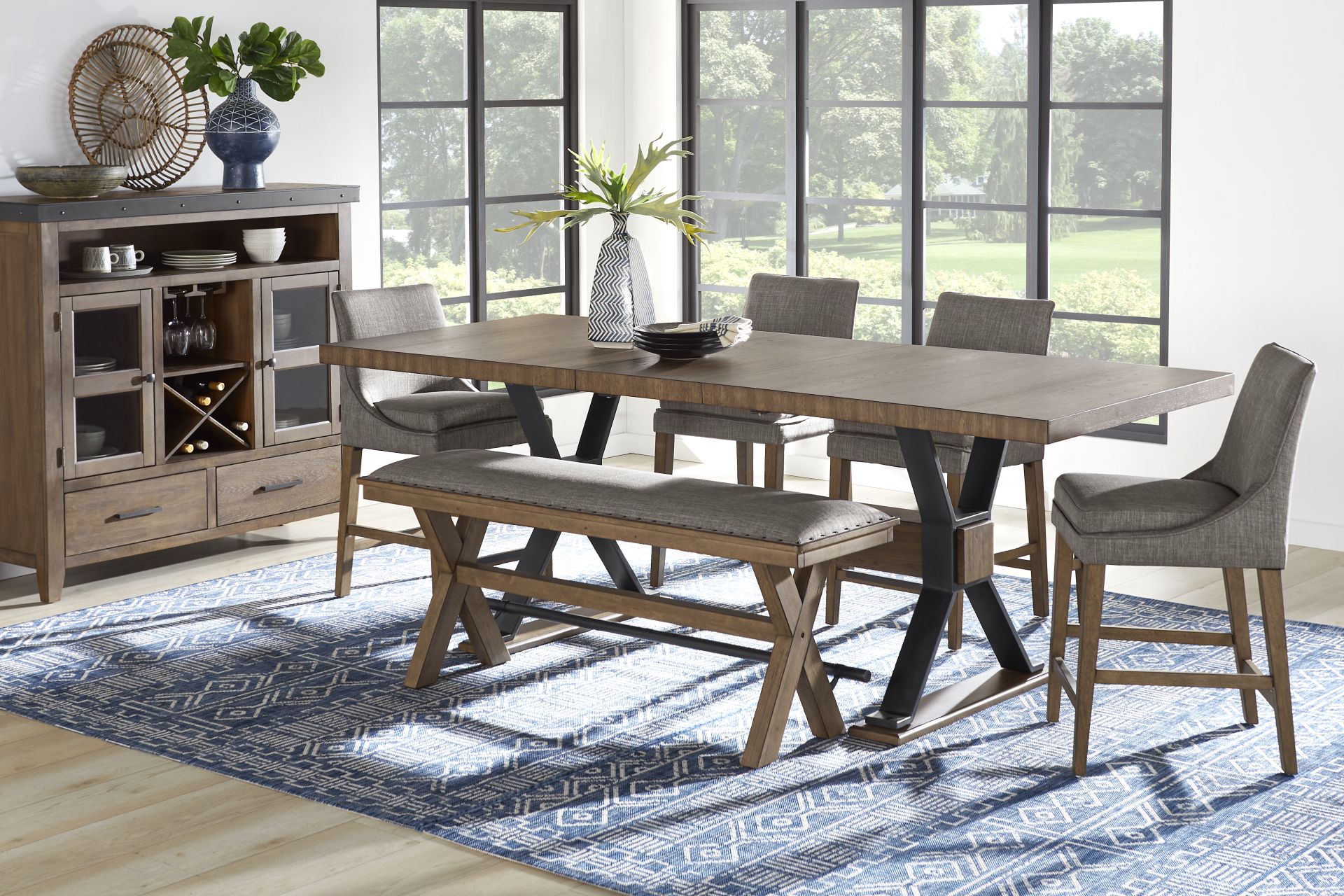 Hazelnut Woods Brown 6 Pc Counter Height Dining Room with Upholstered Stools - Image 1