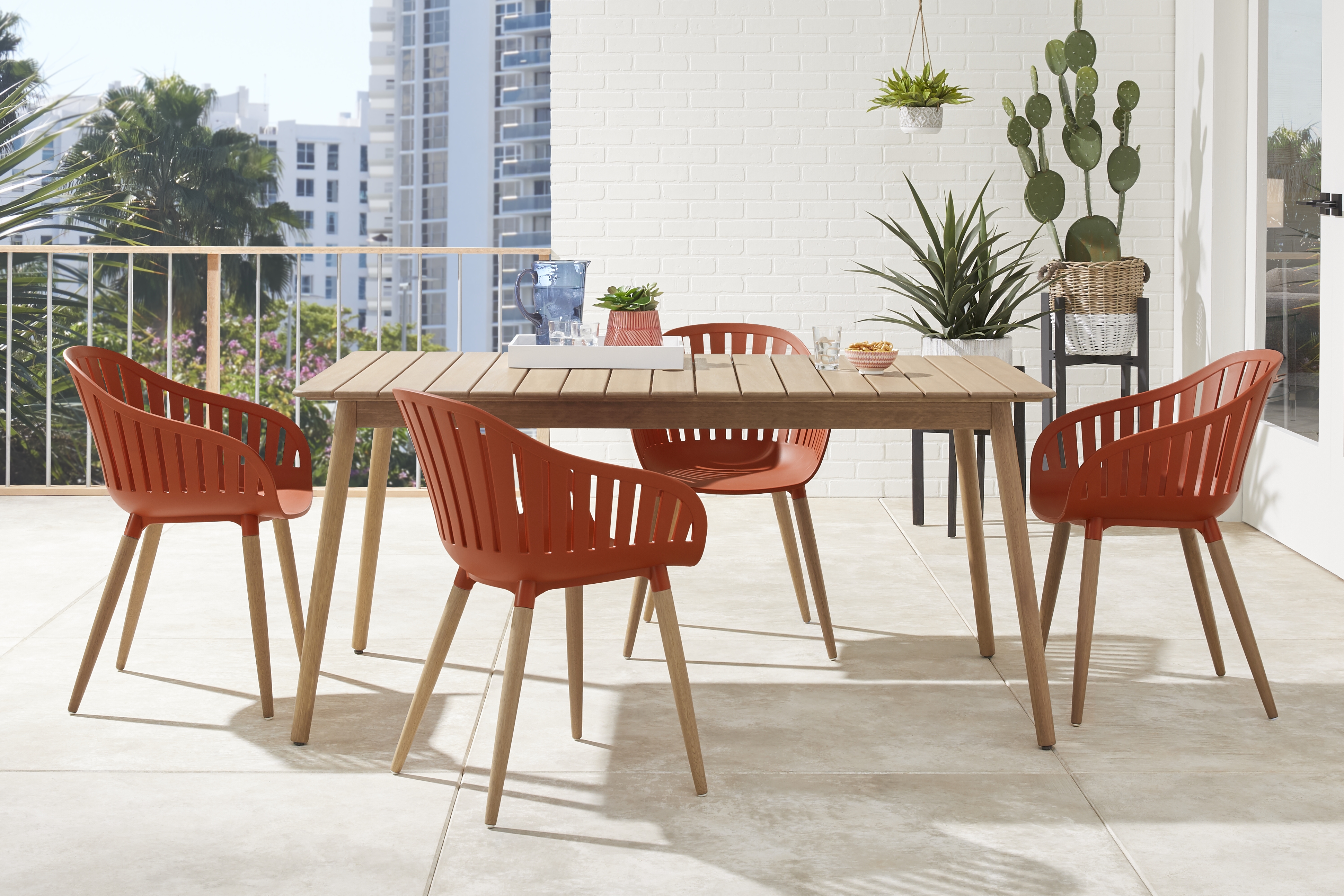 Nassau 5 Pc Rectangle Outdoor Dining Set with Orange Chairs - Thumbnail - Image 1