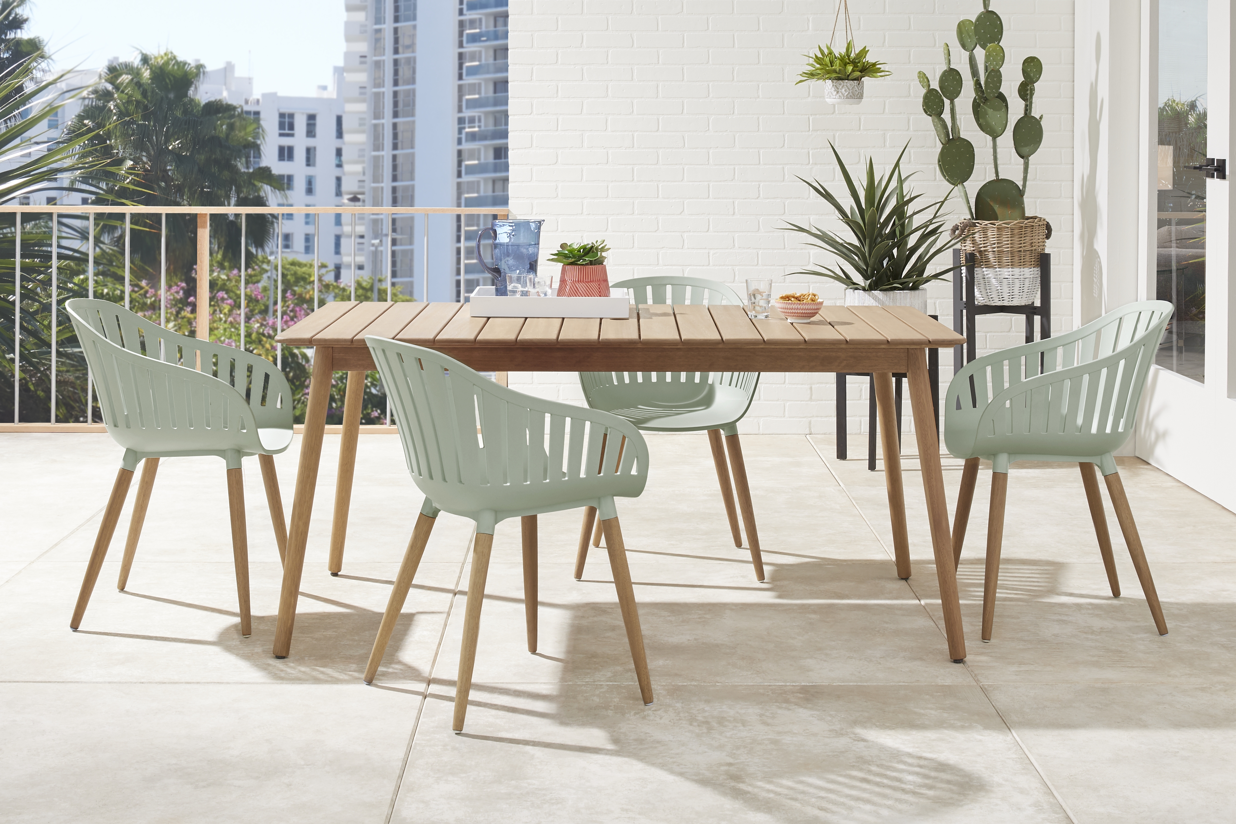 Nassau 5 Pc Rectangle Outdoor Dining Set with Green Chairs - Thumbnail - Image 1