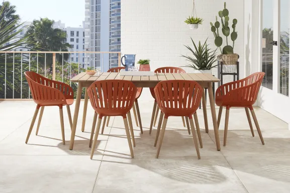 Nassau 7 Pc Rectangle Outdoor Dining Set with Orange Chairs