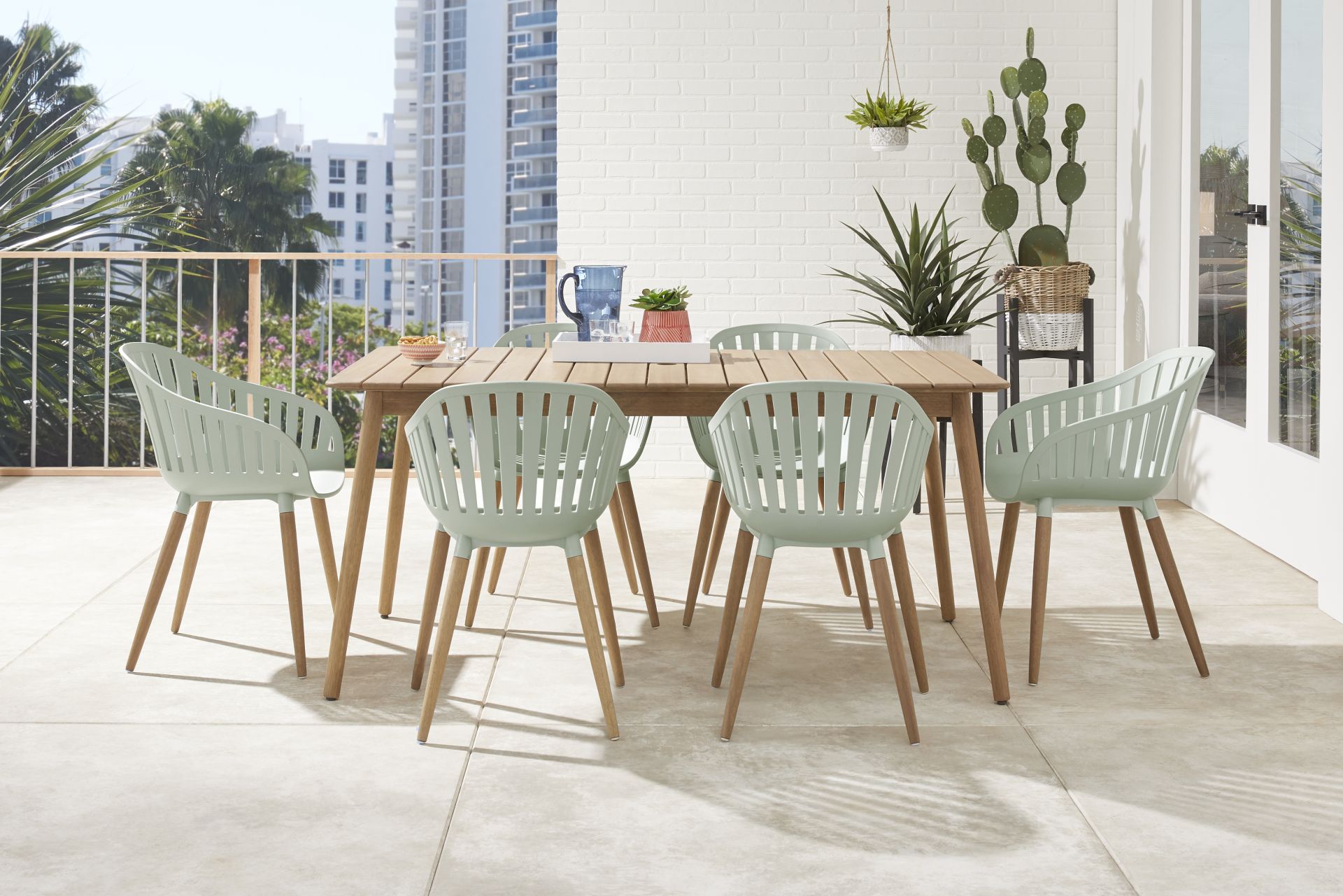 Nassau 7 Pc Rectangle Outdoor Dining Set with Green Chairs - Image 1