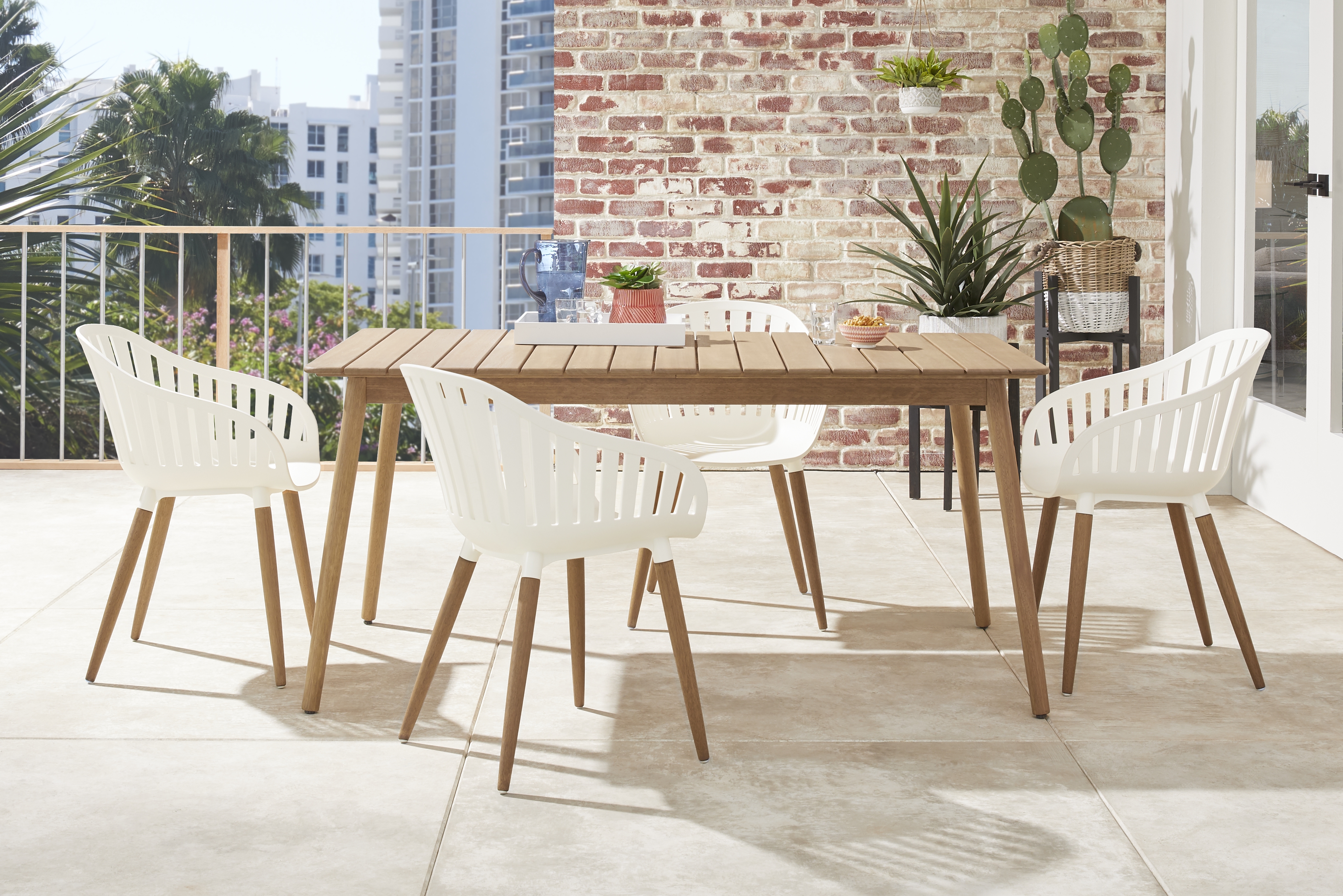 Nassau 5 Pc Rectangle Outdoor Dining Set with White Chairs - Thumbnail - Image 1
