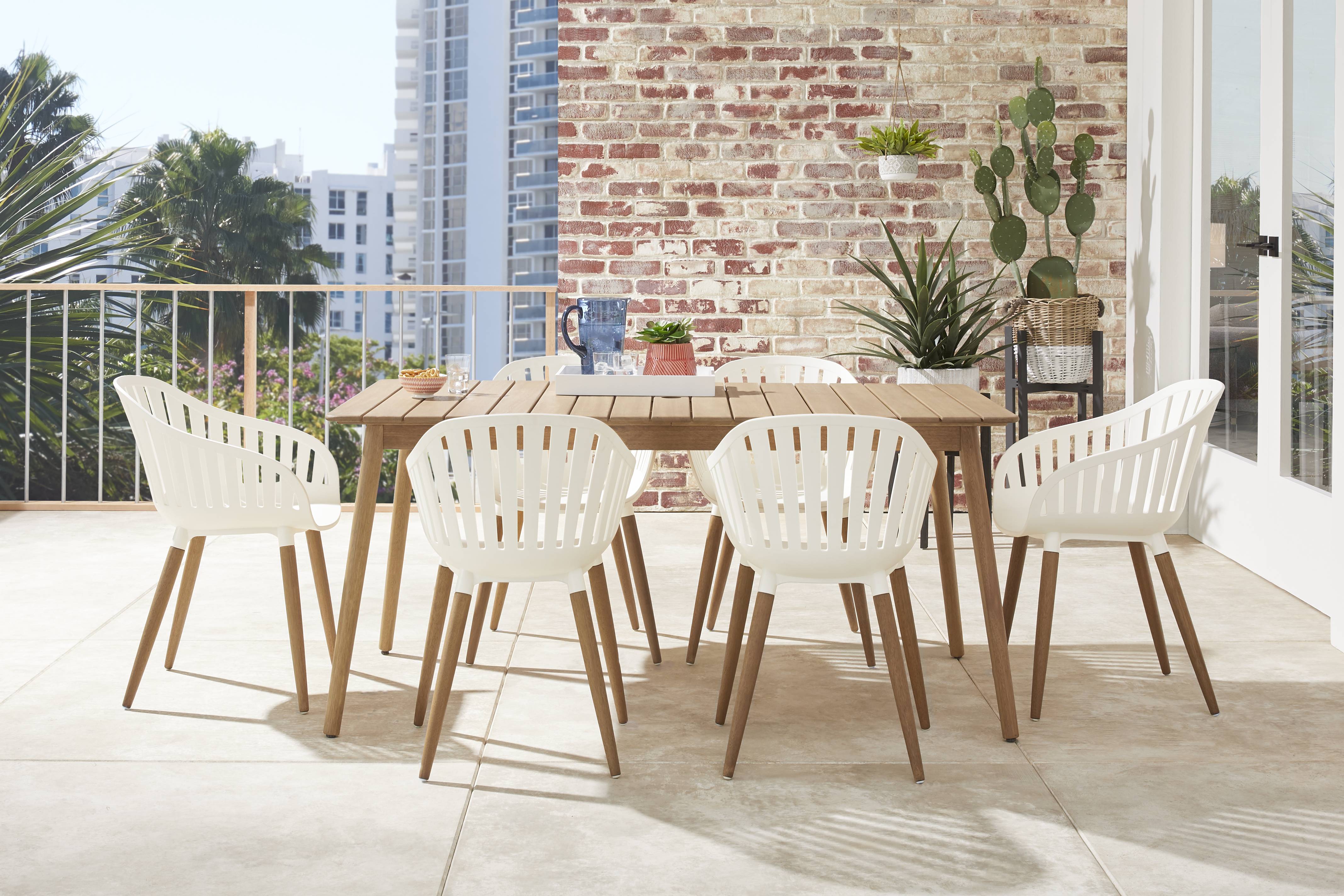 Nassau 7 Pc Rectangle Outdoor Dining Set with White Chairs - Thumbnail - Image 1