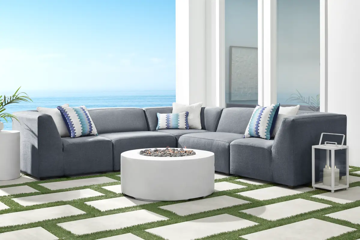 Calay 5 Pc Outdoor Sectional with Denim Slipcovers