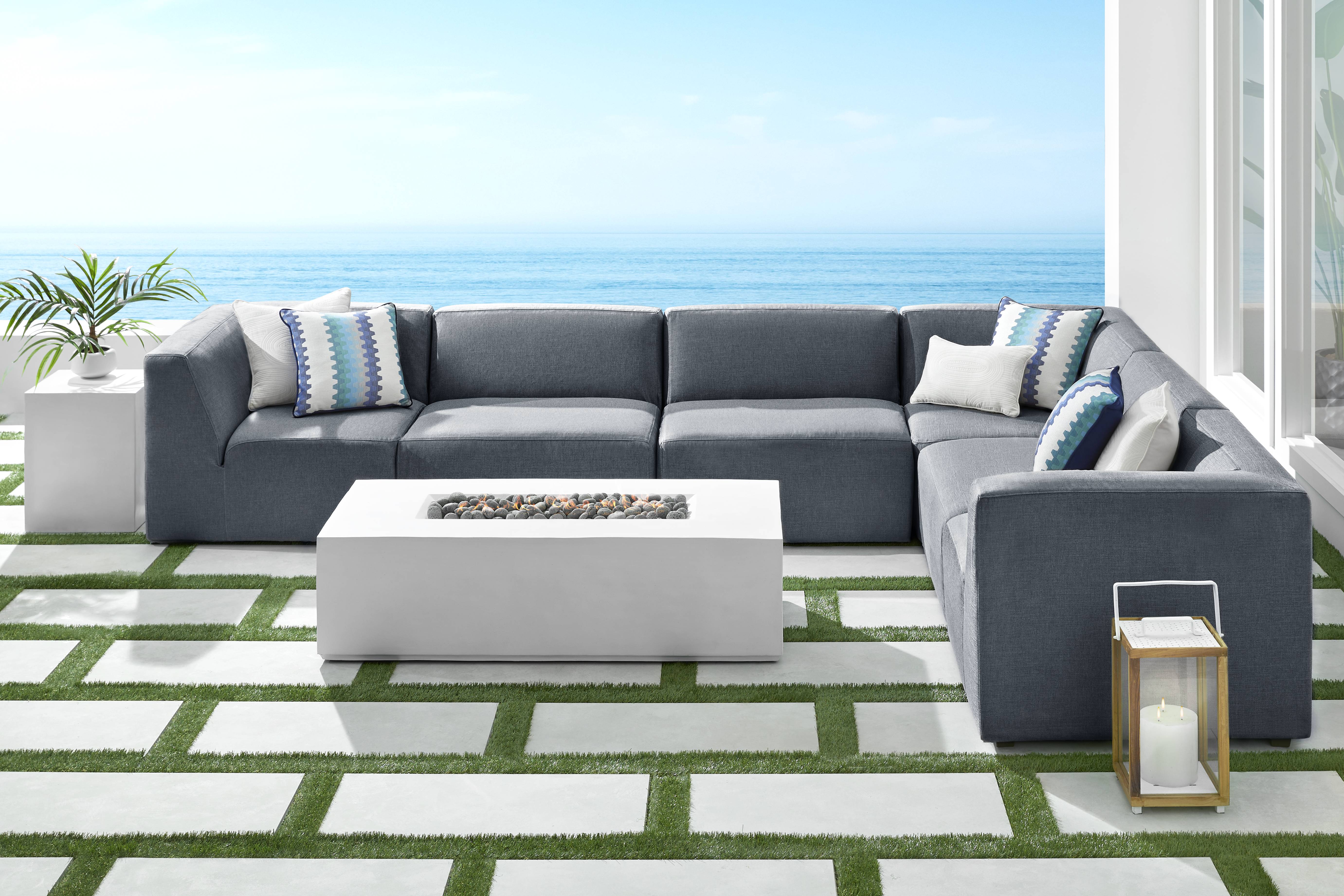 Calay 6 Pc Outdoor Sectional with Denim Slipcovers - Thumbnail - Image 2