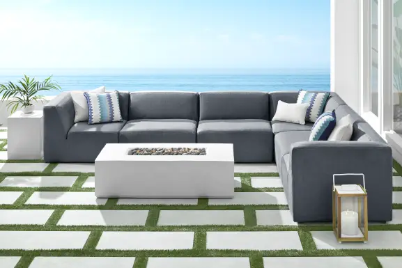 Calay 6 Pc Outdoor Sectional with Denim Slipcovers