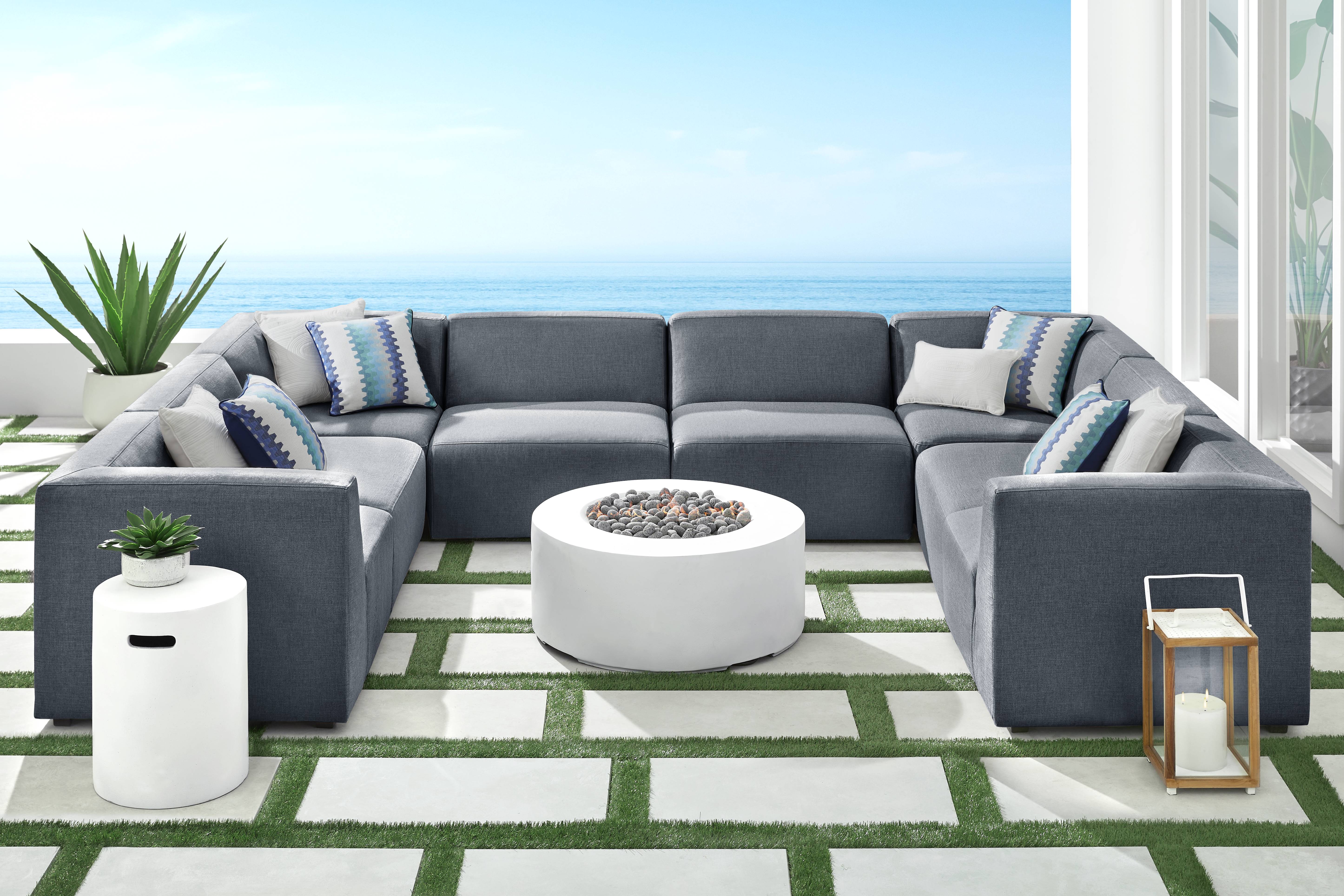Calay 8 Pc Outdoor Sectional with Denim Slipcovers - Thumbnail - Image 2