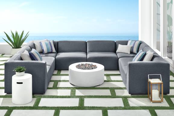 Calay 8 Pc Outdoor Sectional with Denim Slipcovers