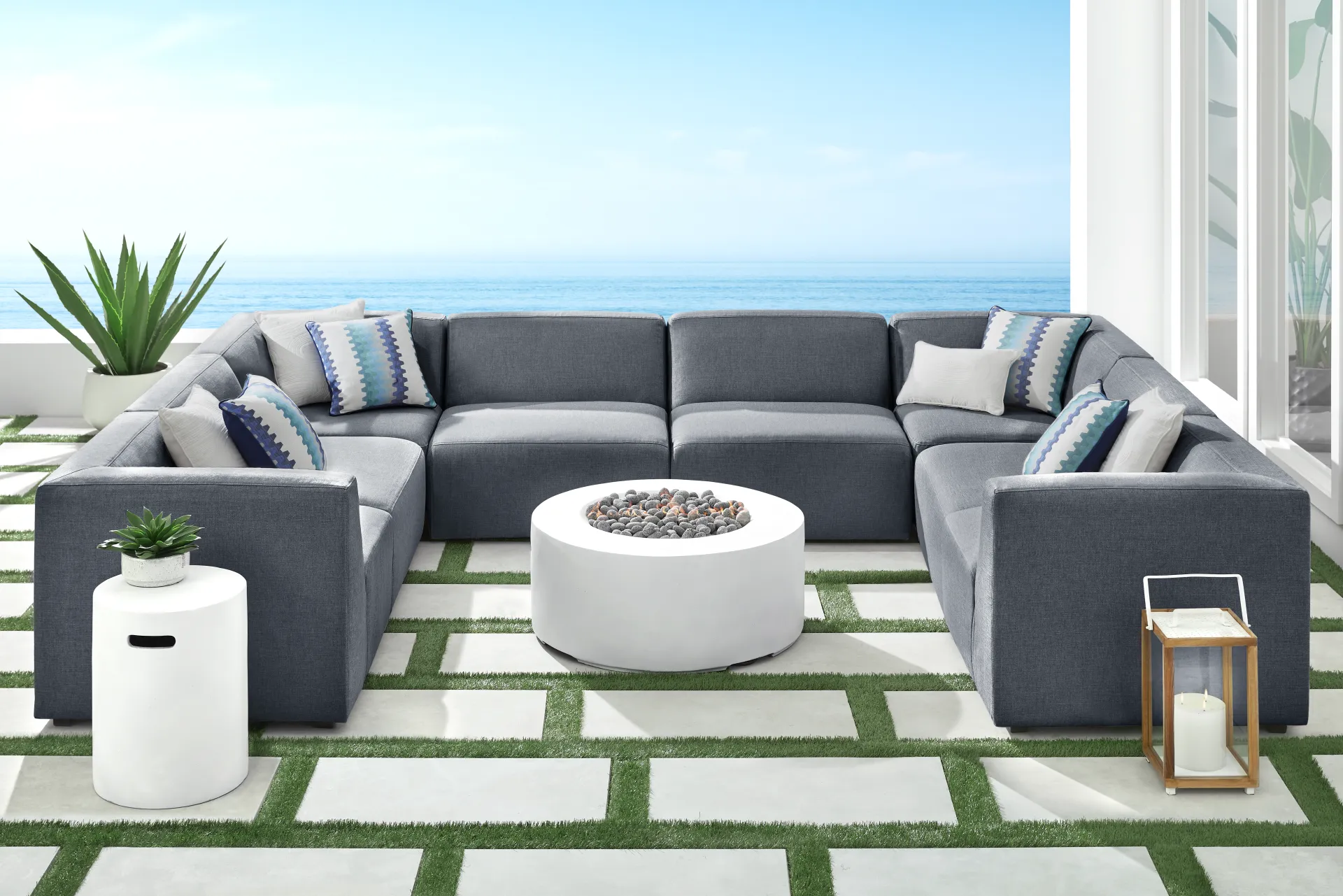 Calay 8 Pc Outdoor Sectional with Denim Slipcovers - Image 1
