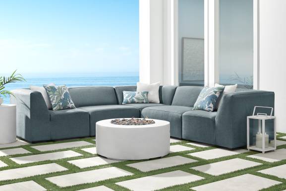 Calay 5 Pc Outdoor Sectional with Teal Slipcovers