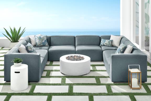 Calay 8 Pc Outdoor Sectional with Teal Slipcovers