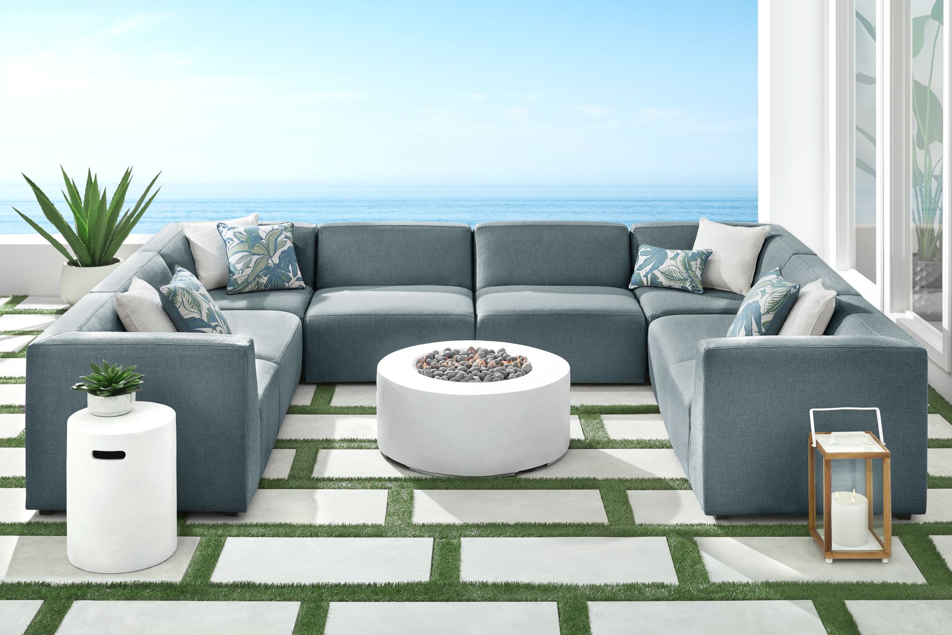 Calay 8 Pc Outdoor Sectional with Teal Slipcovers - Image 2