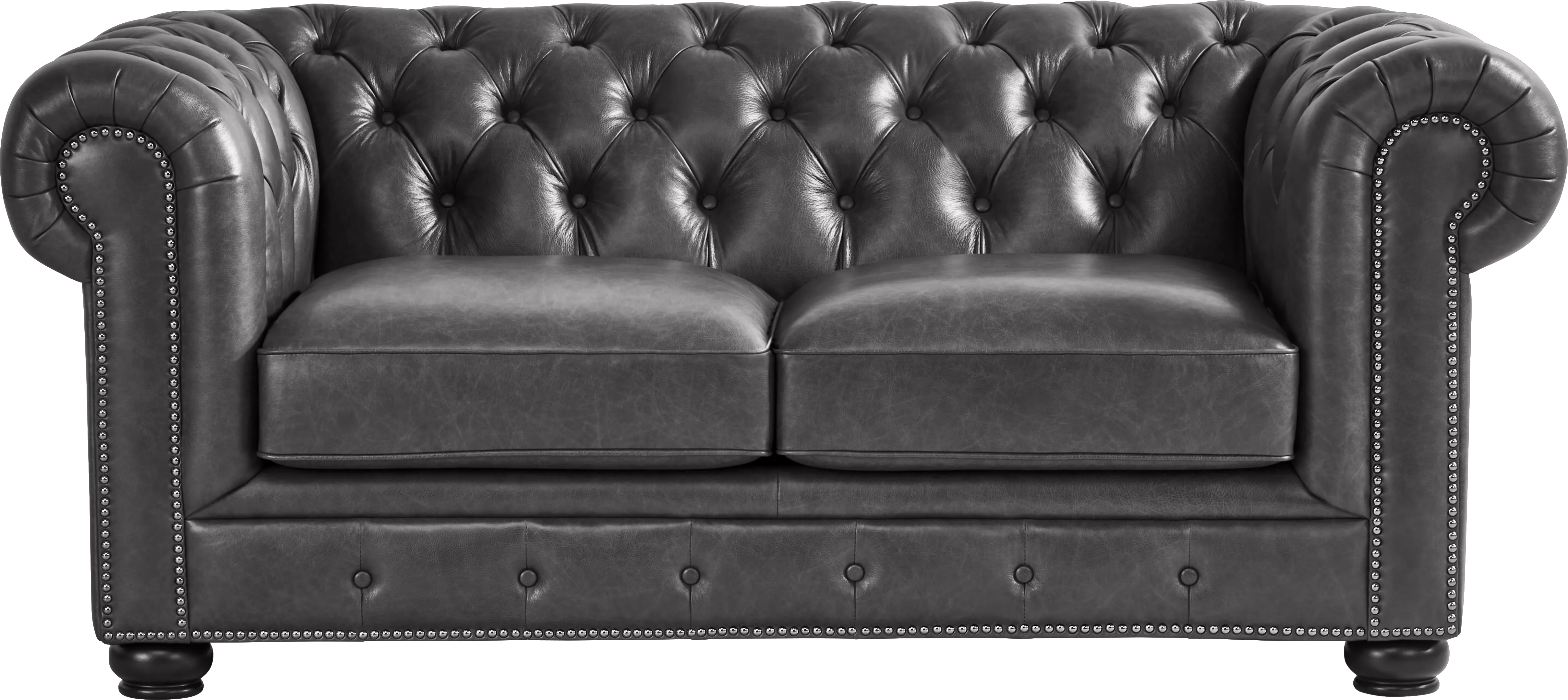 Winchester Way Gray Leather Loveseat - Thumbnail - Image 1